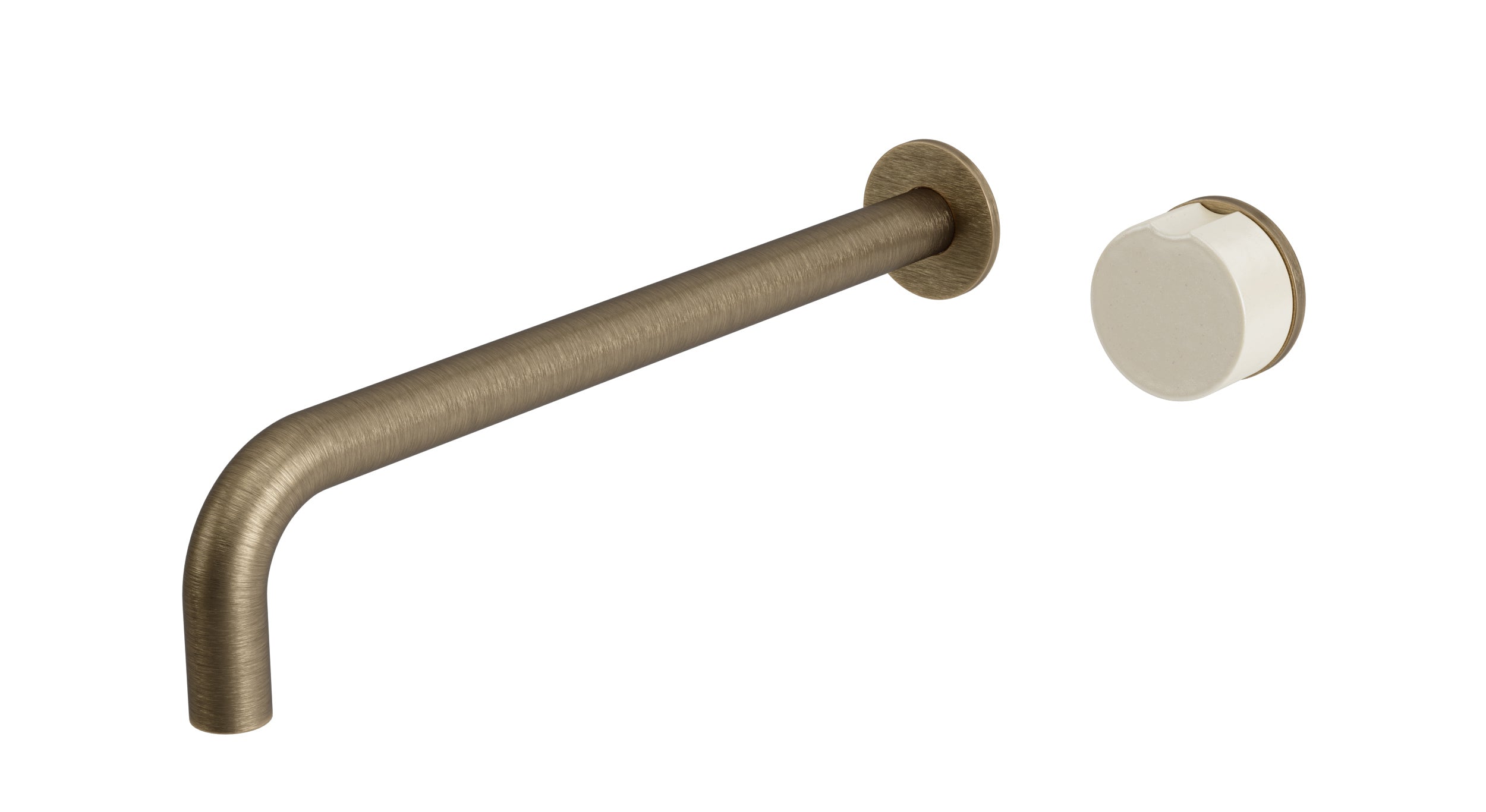 Foundry One Handle Wall Mount 12" Lavatory Faucet with Groove Ceramic Knob Handle in Antique Brass