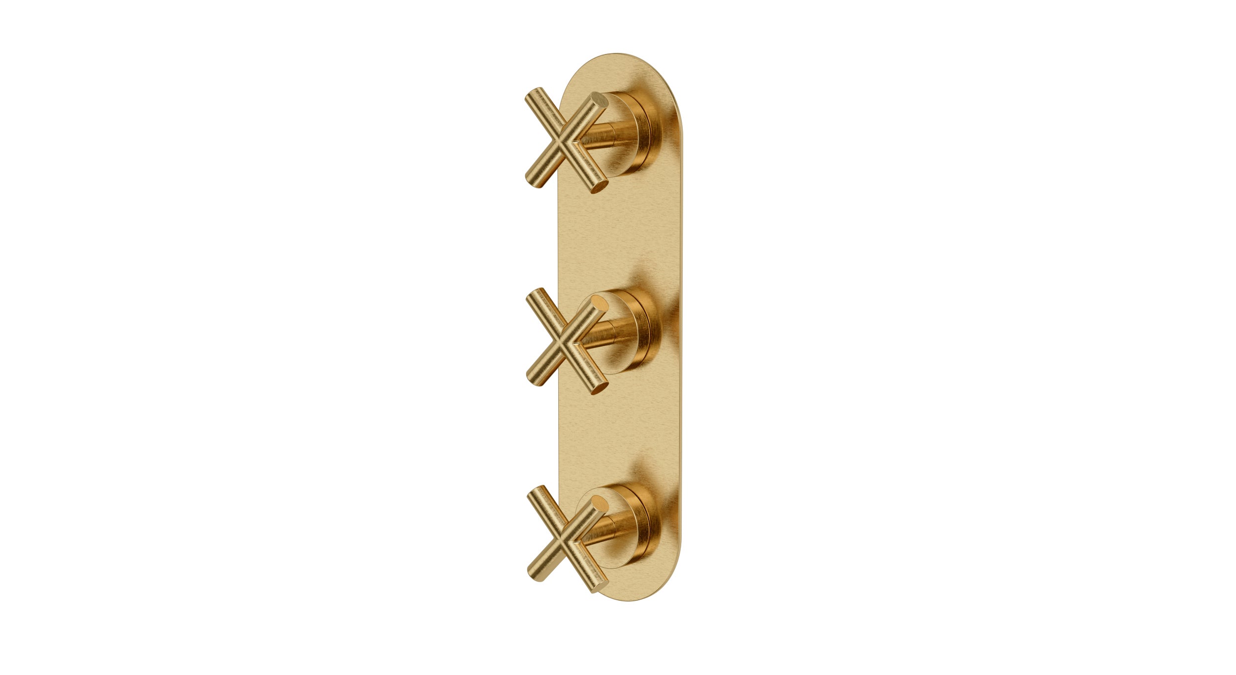 Contour Three Handle Wall Mount Shower Trim with Soft Cross Handles in Satin Brass