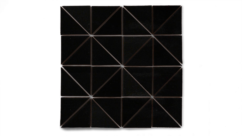 3" Triangle Sheeted - Quadrant Original Ceramic Mosaic Tile in Raven Gloss