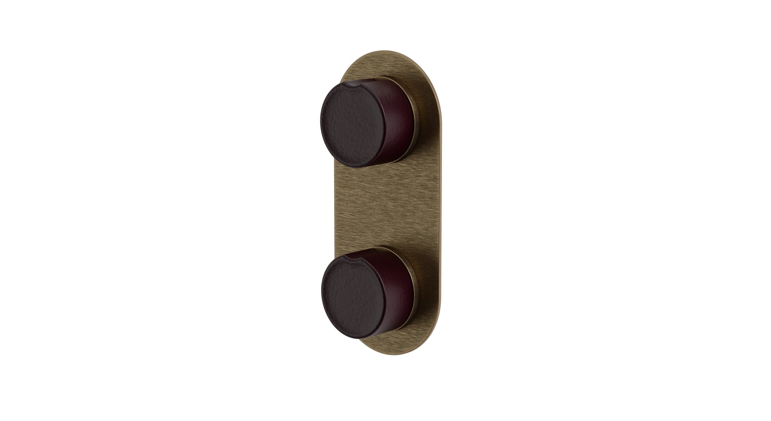 Foundry Two Handle Wall Mount Shower Trim with Groove Ceramic Knob Handles in Antique Brass