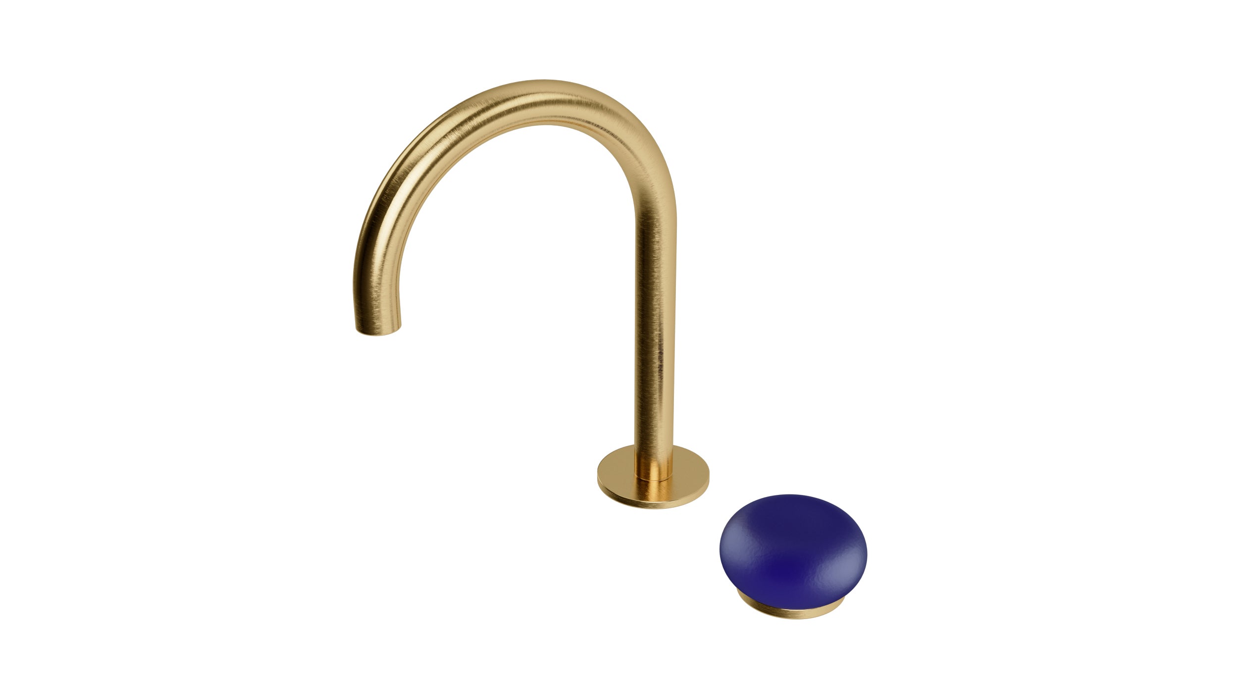 Foundry One Handle Deck Mount Gooseneck Lavatory Faucet with Pebble Ceramic Knob Handle in Satin Brass
