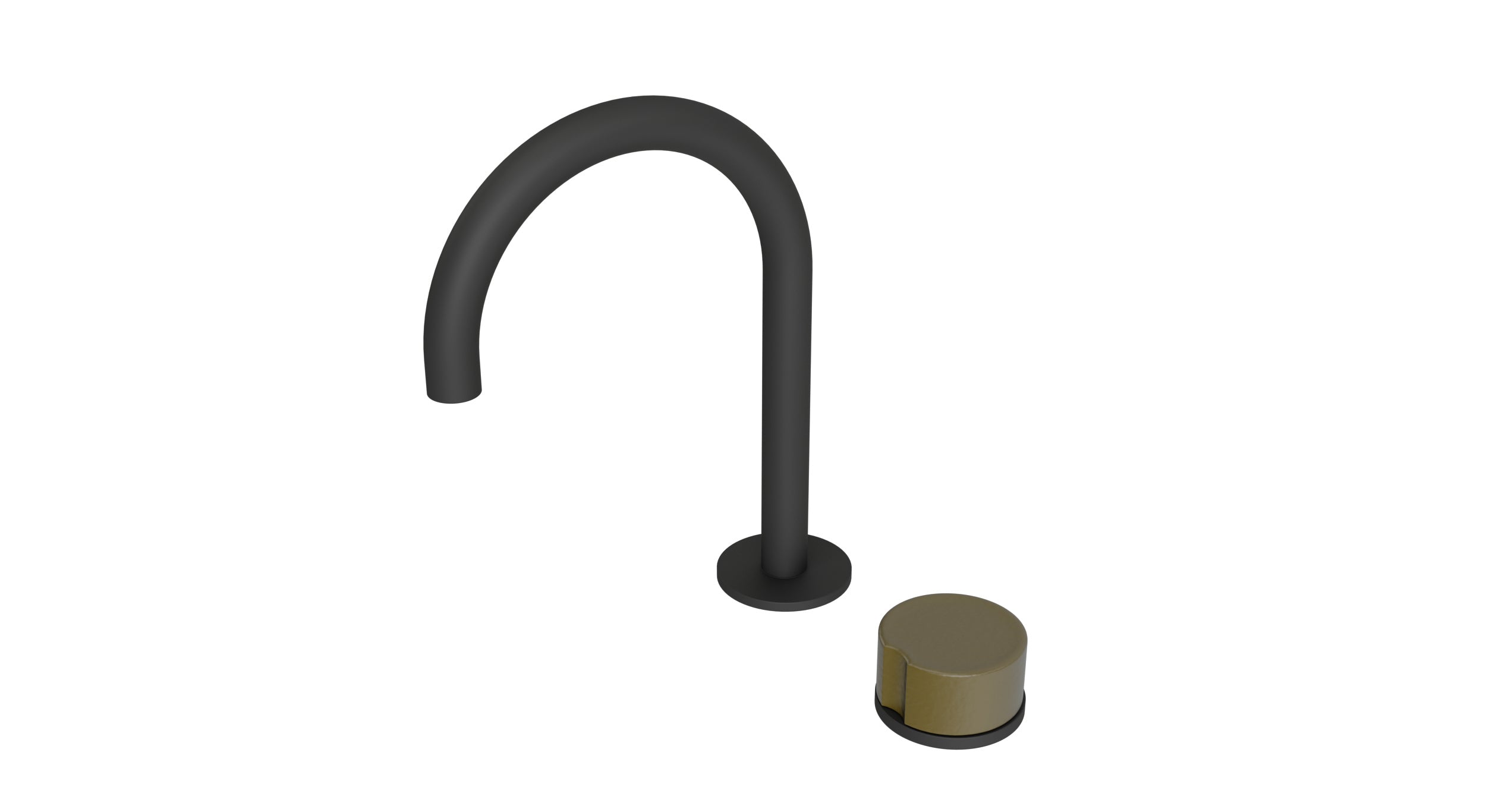 Foundry One Handle Deck Mount Gooseneck Lavatory Faucet with Groove Ceramic Knob Handle in Matte Black