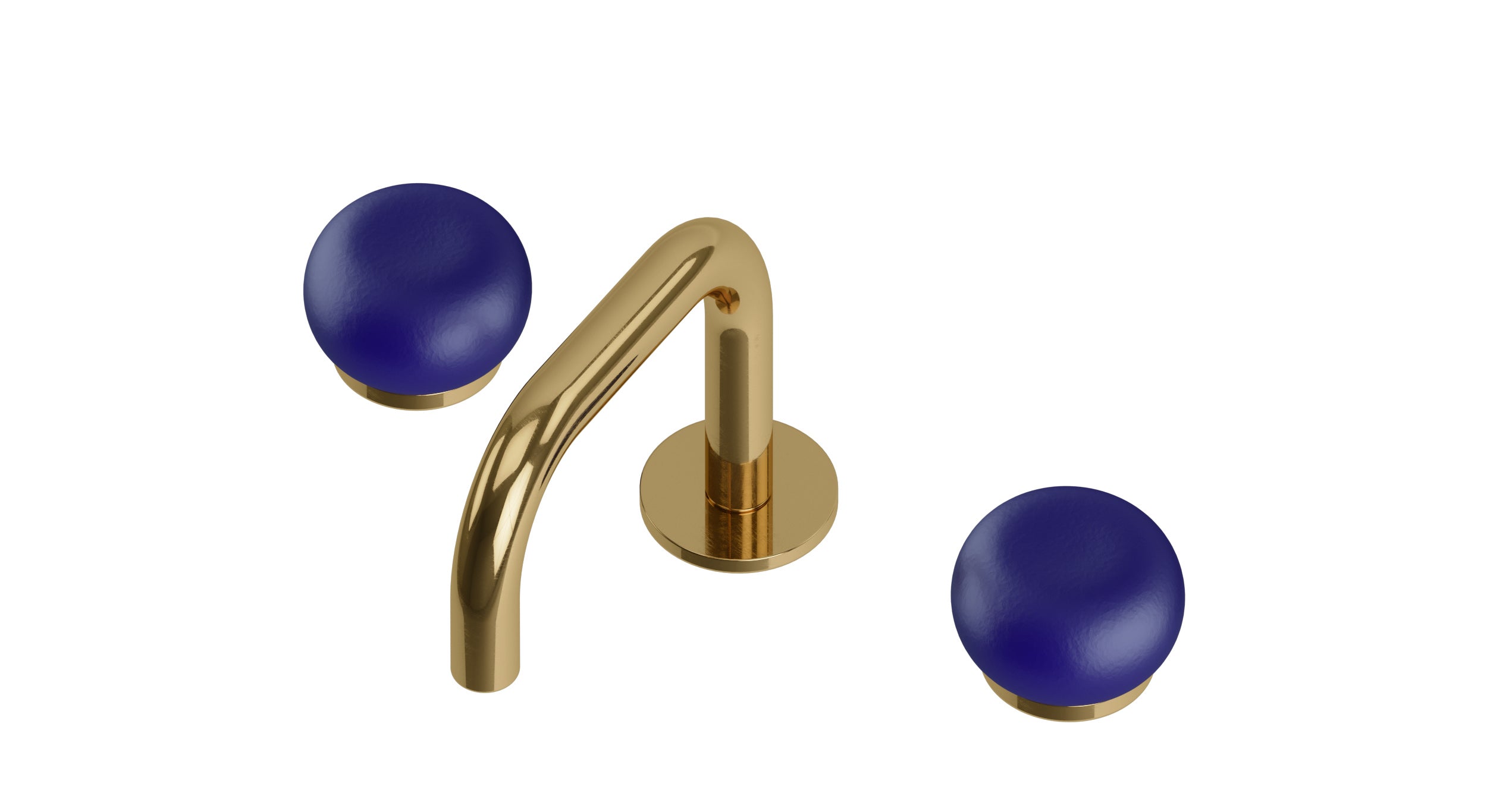 Foundry Two Handle Deck Mount Squaretop Lavatory Faucet with Pebble Ceramic Knob Handles in Uncoated Polished Brass