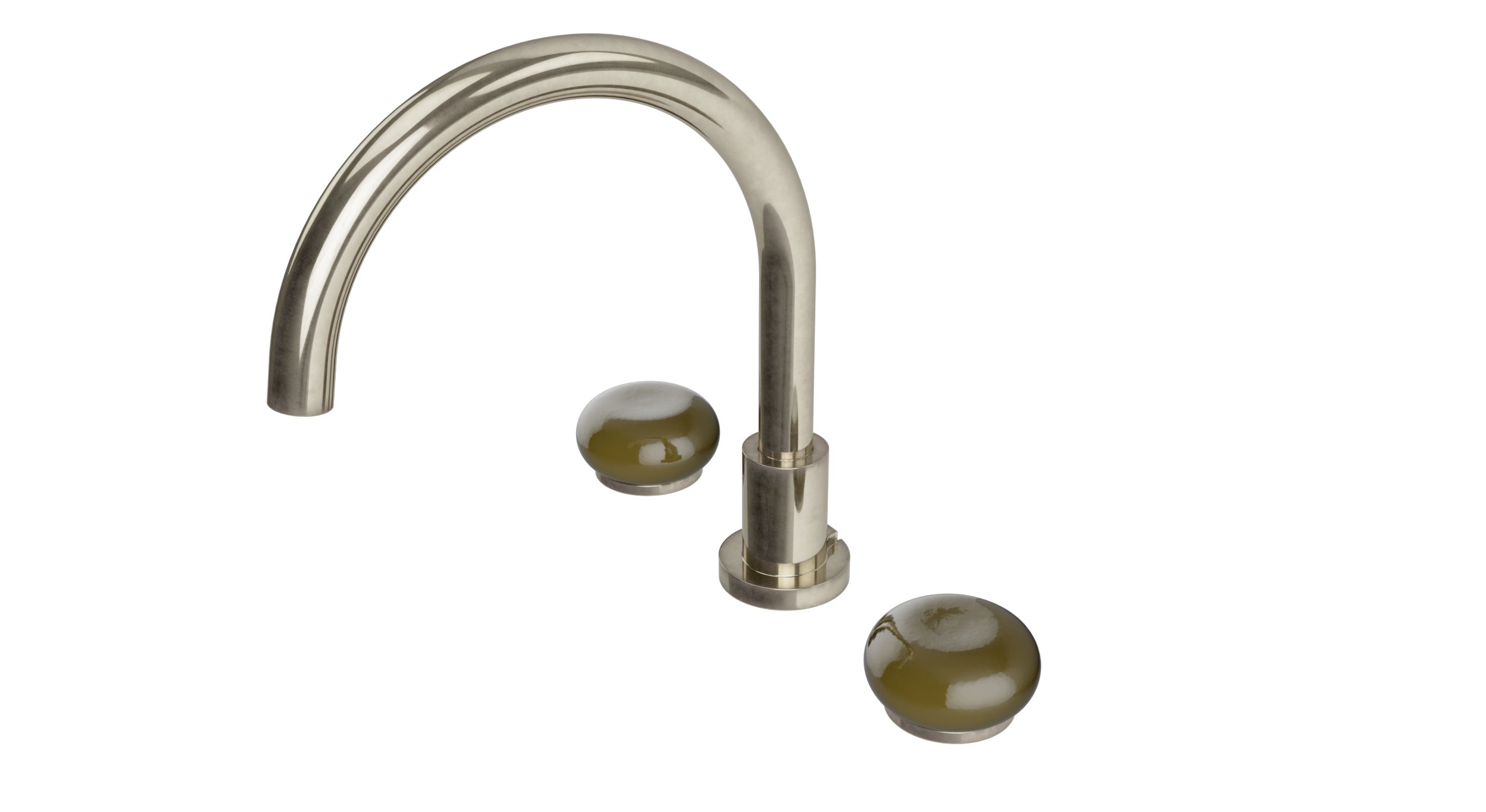 Foundry Two Handle Deck Mount Gooseneck Bath Trim with Pebble Ceramic Knob Handles in French Nickel