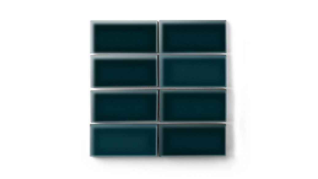 2x4 Straight Set Sheeted Original Ceramic Mosaic Tile in Caspian Sea Gloss