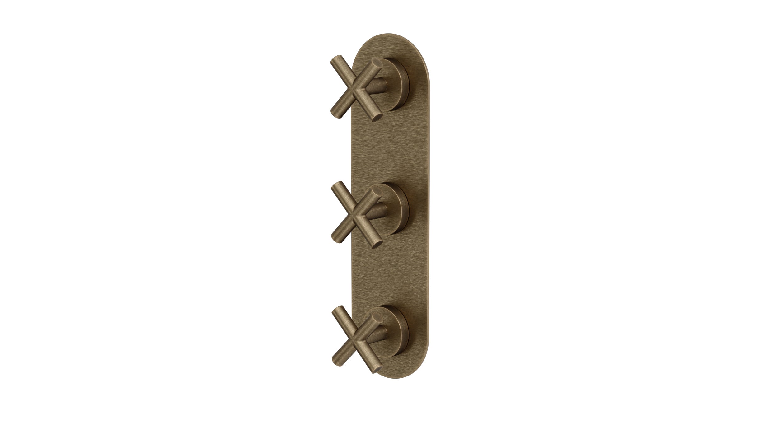 Contour Three Handle Wall Mount Shower Trim with Soft Cross Handles in Antique Brass