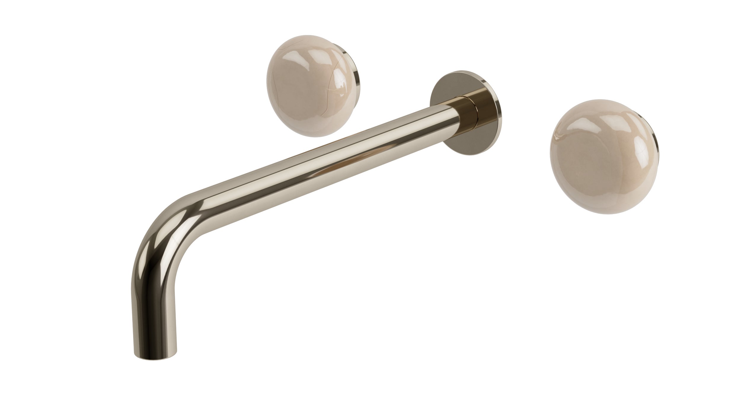 Foundry Two Handle Wall Mount 10" Lavatory Faucet with Pebble Ceramic Knob Handles in Polished Nickel