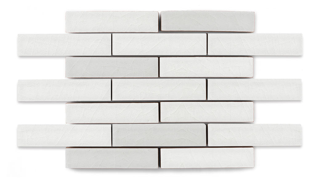 1x4 Half Offset Sheeted Original Ceramic Mosaic Tile in Frost Gloss