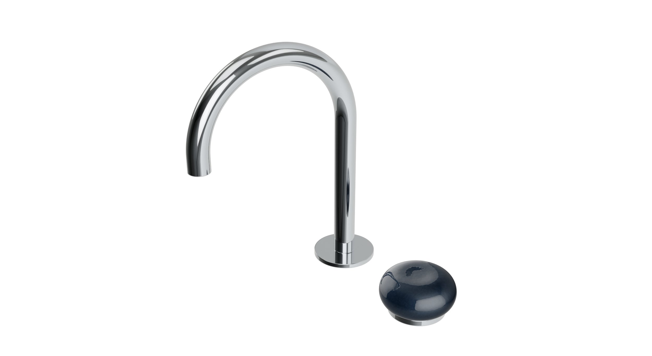 Foundry One Handle Deck Mount Gooseneck Lavatory Faucet with Pebble Ceramic Knob Handle in Polished Chrome