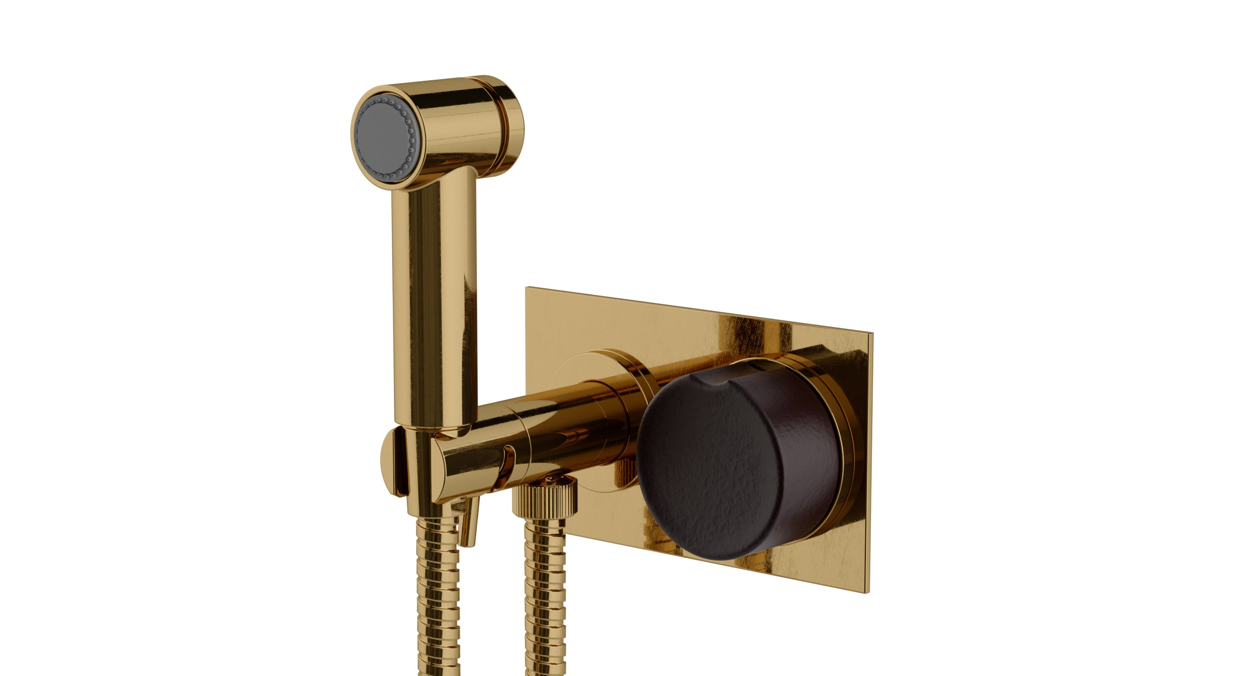 Foundry One Handle Wall Mount Bidet Trim with Groove Ceramic Knob Handle in Uncoated Polished Brass