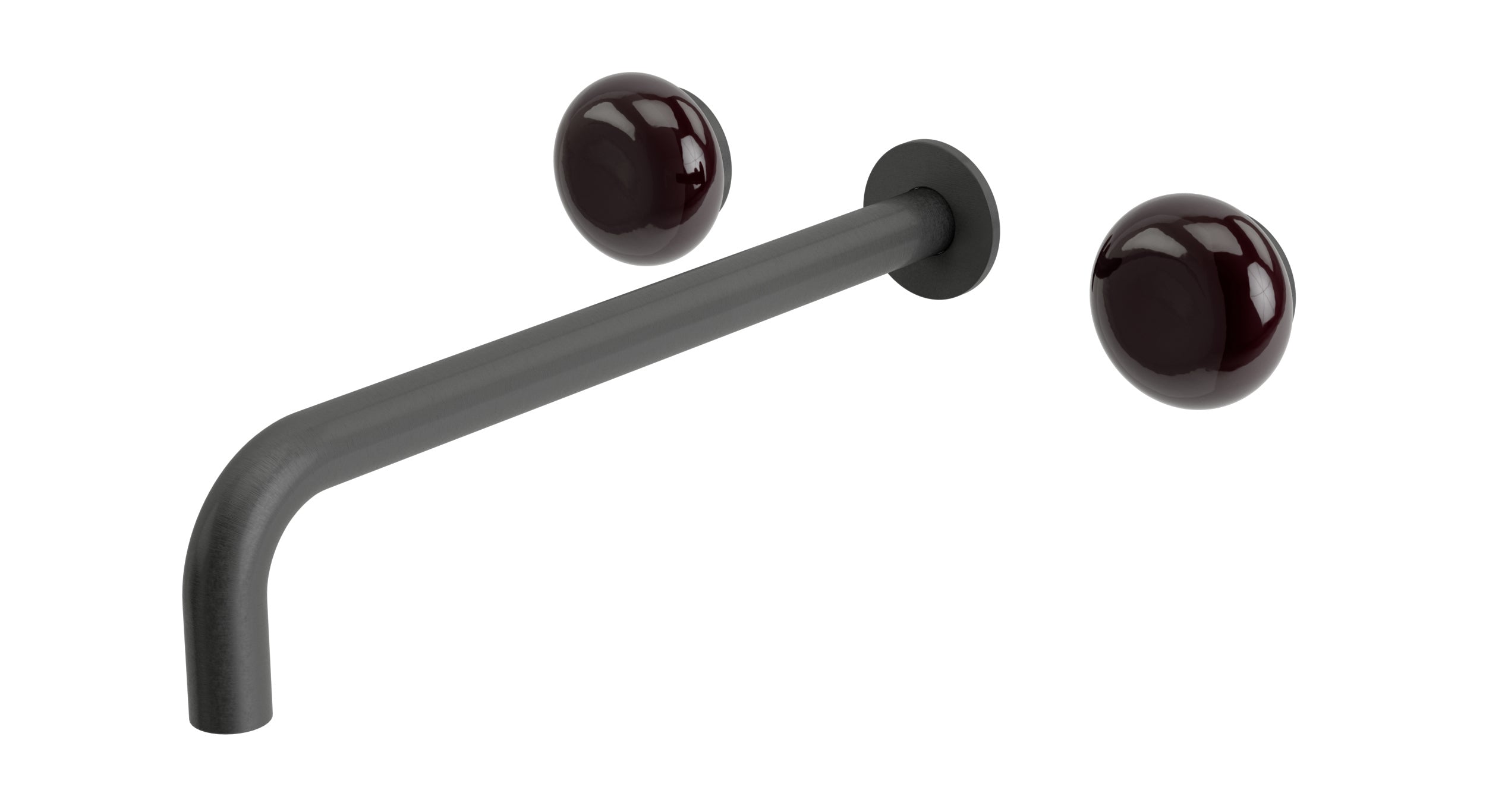 Foundry Two Handle Wall Mount 12" Lavatory Faucet with Pebble Ceramic Knob Handles in Blackened Nickel