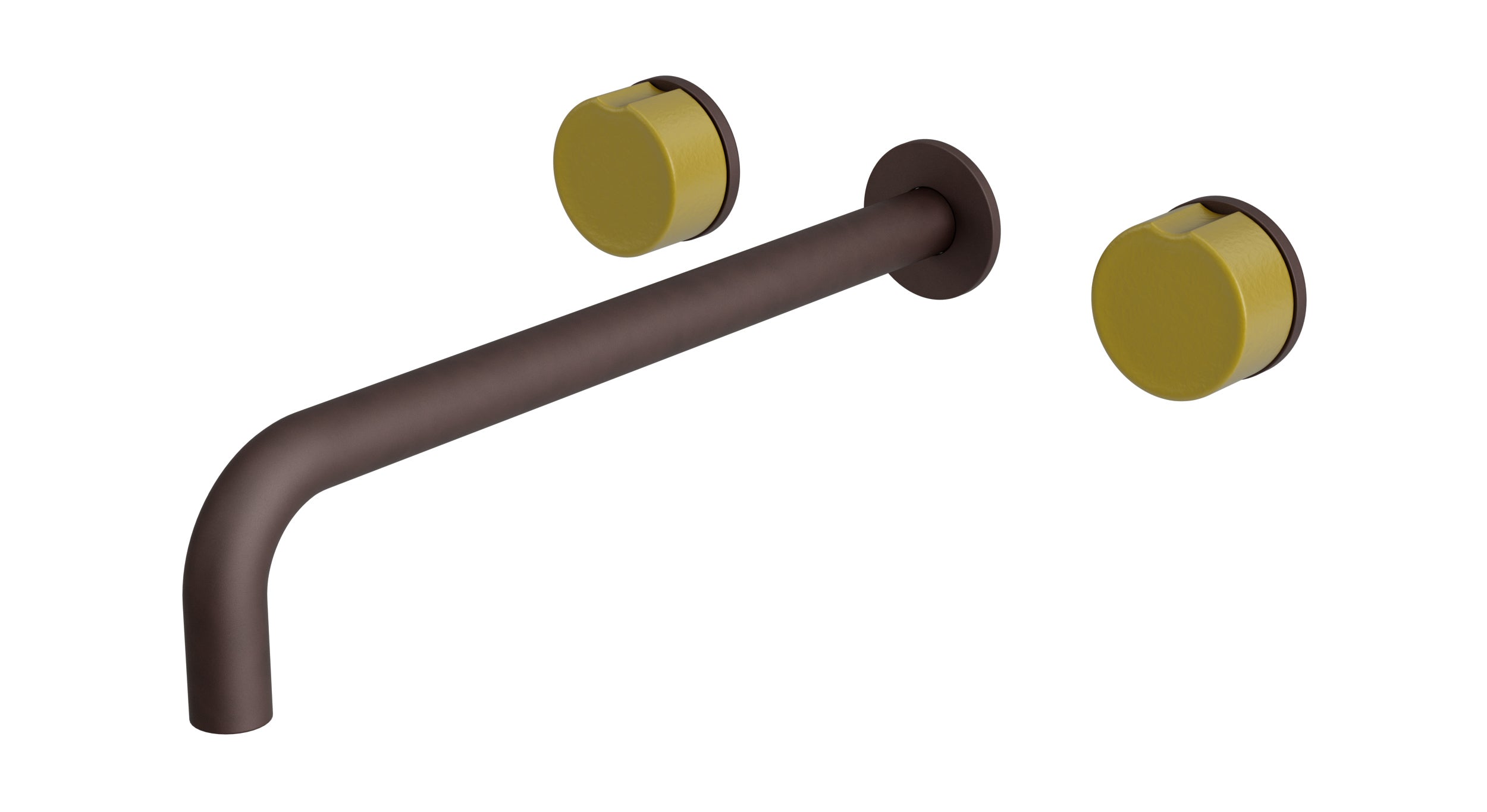 Foundry Two Handle Wall Mount 12" Lavatory Faucet with Groove Ceramic Knob Handles in Architectural Copper