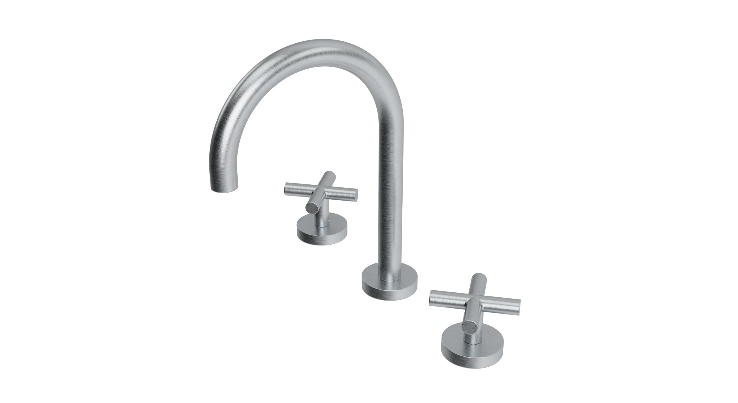 Contour Two Handle Deck Mount Gooseneck Lavatory Faucet with Soft Cross Handles in Satin Chrome