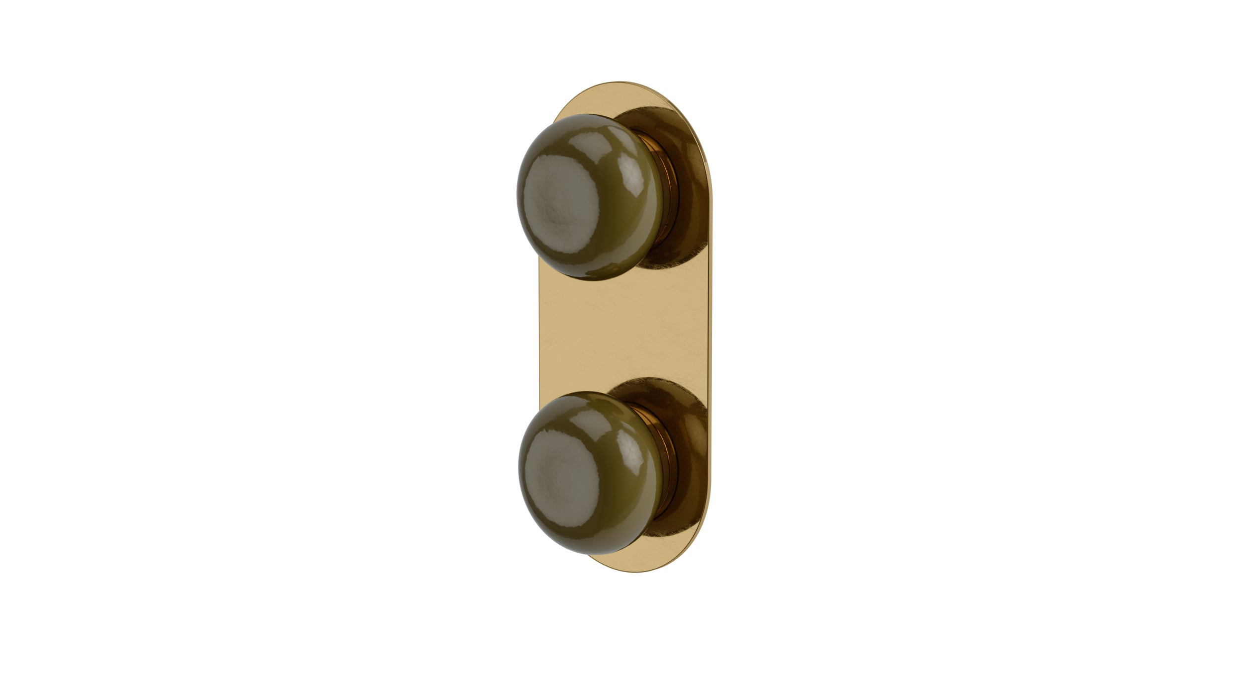 Foundry Two Handle Wall Mount Shower Trim with Pebble Ceramic Knob Handles in Uncoated Polished Brass