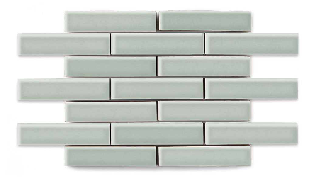 1x4 Half Offset Sheeted Original Ceramic Mosaic Tile in Overcast Gloss