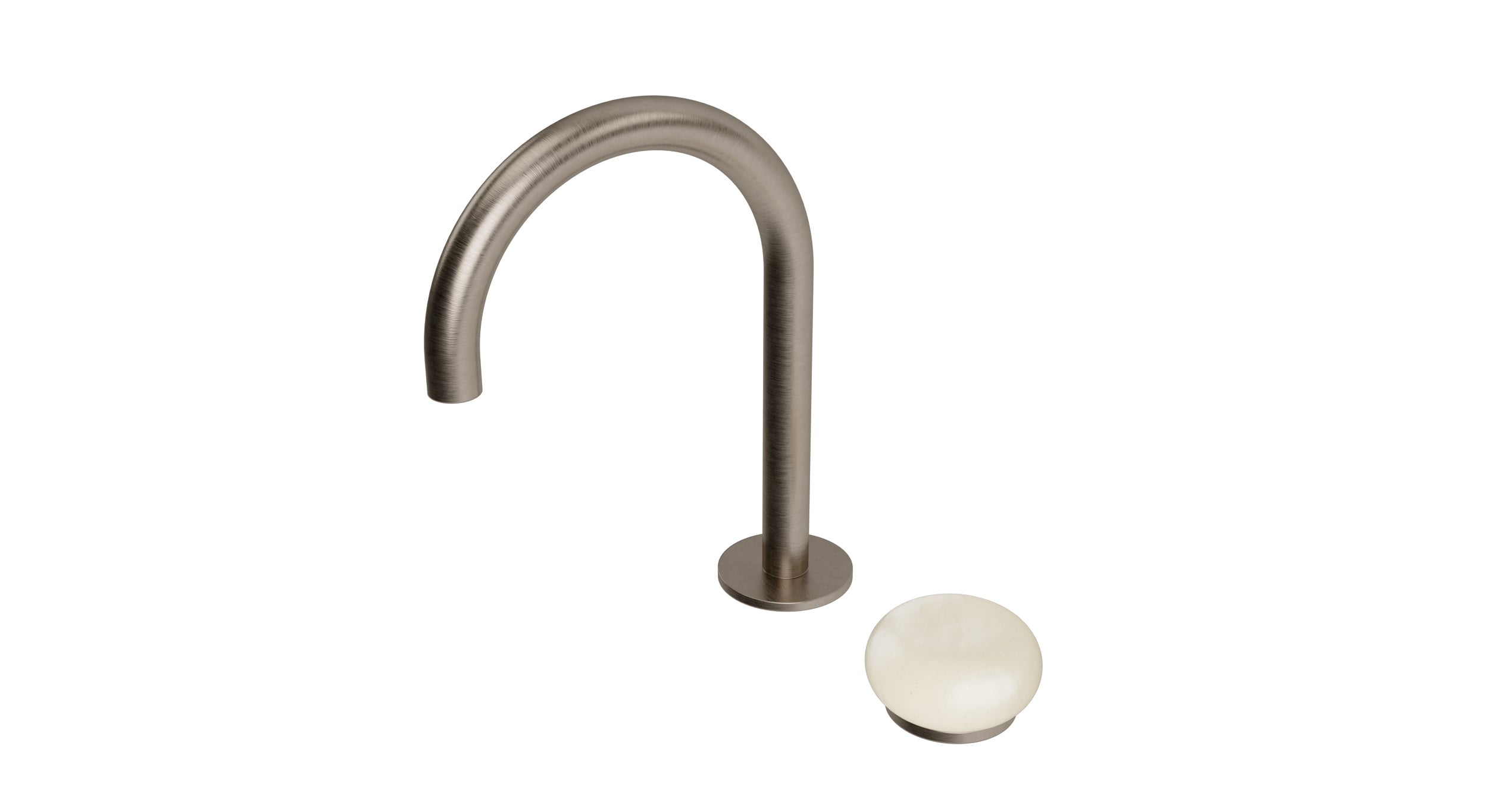 Foundry One Handle Deck Mount Gooseneck Lavatory Faucet with Pebble Ceramic Knob Handle in Antique Nickel