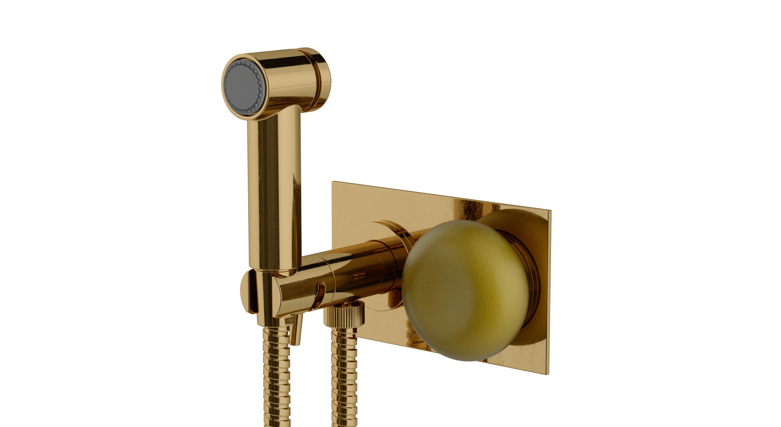 Foundry One Handle Wall Mount Bidet Trim with Pebble Ceramic Knob Handle in Uncoated Polished Brass