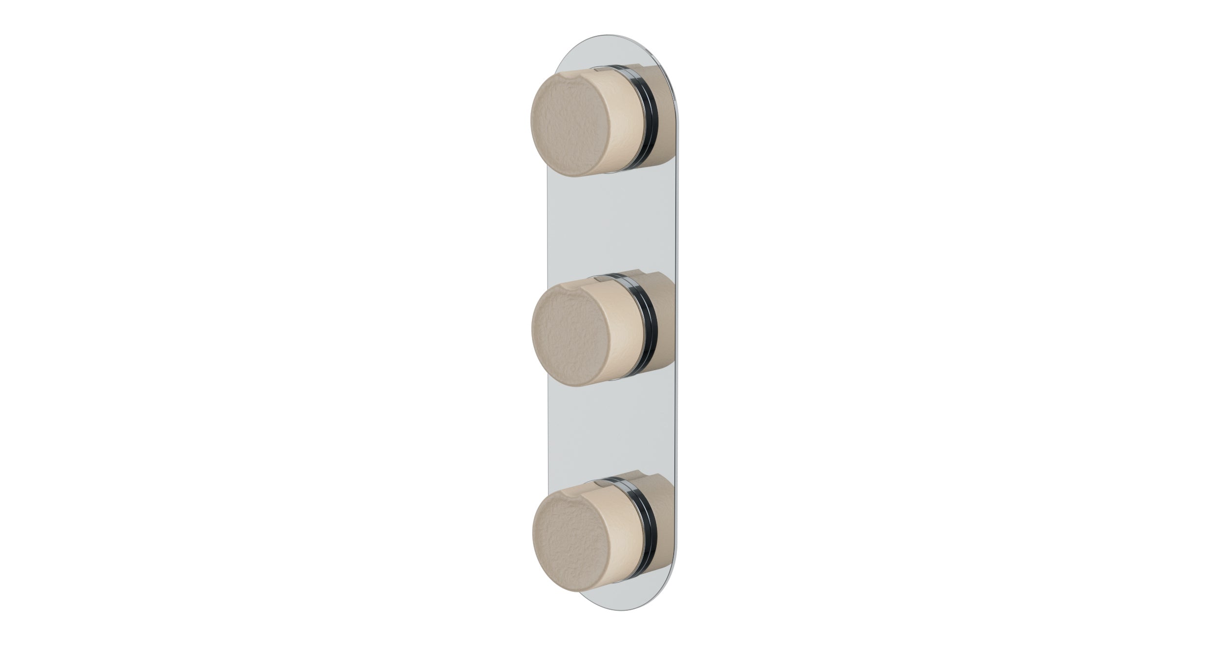 Foundry Three Handle Wall Mount Shower Trim with Groove Ceramic Knob Handles in Polished Chrome