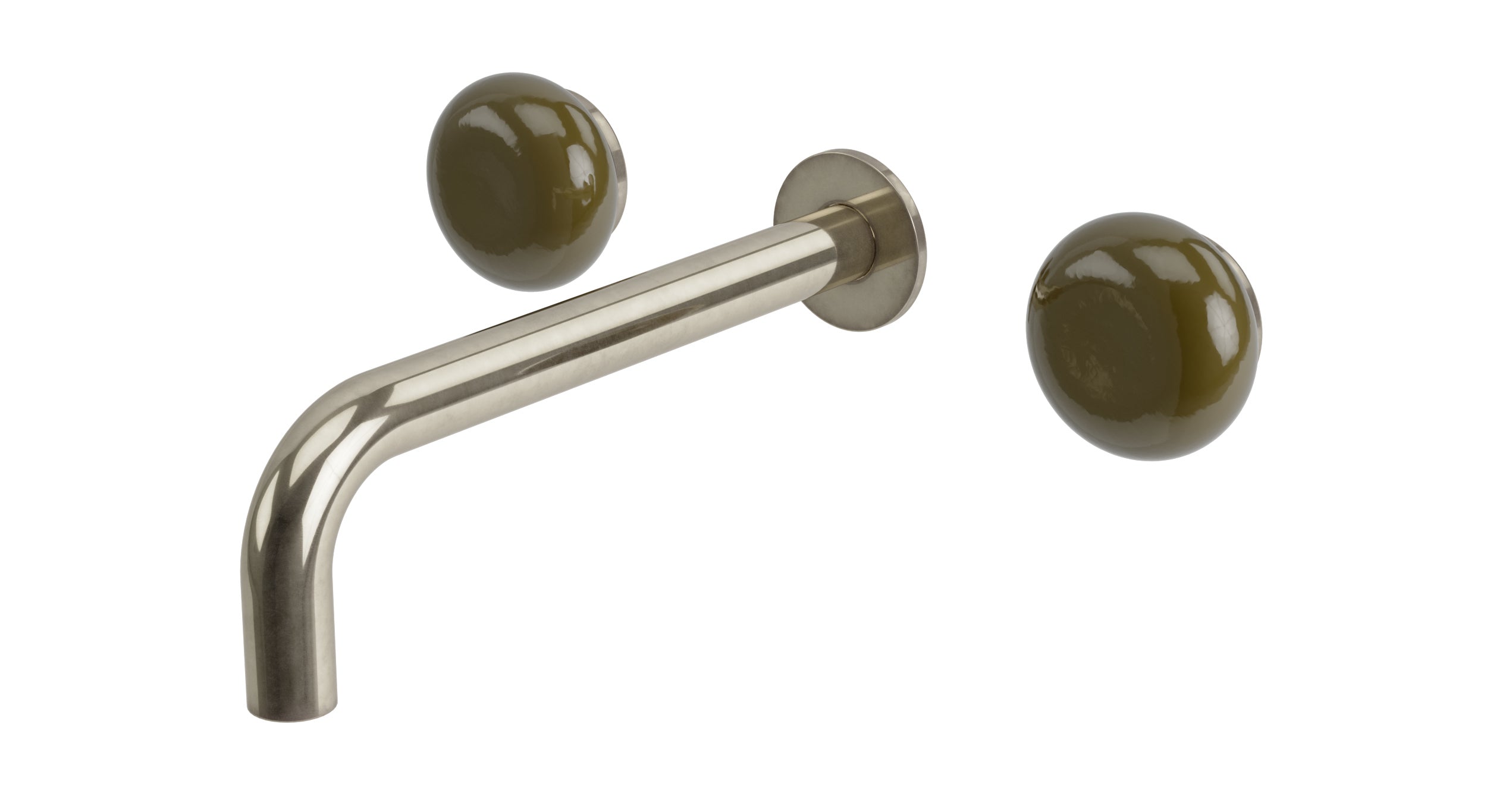 Foundry Two Handle Wall Mount 7.5" Lavatory Faucet with Pebble Ceramic Knob Handles in French Nickel