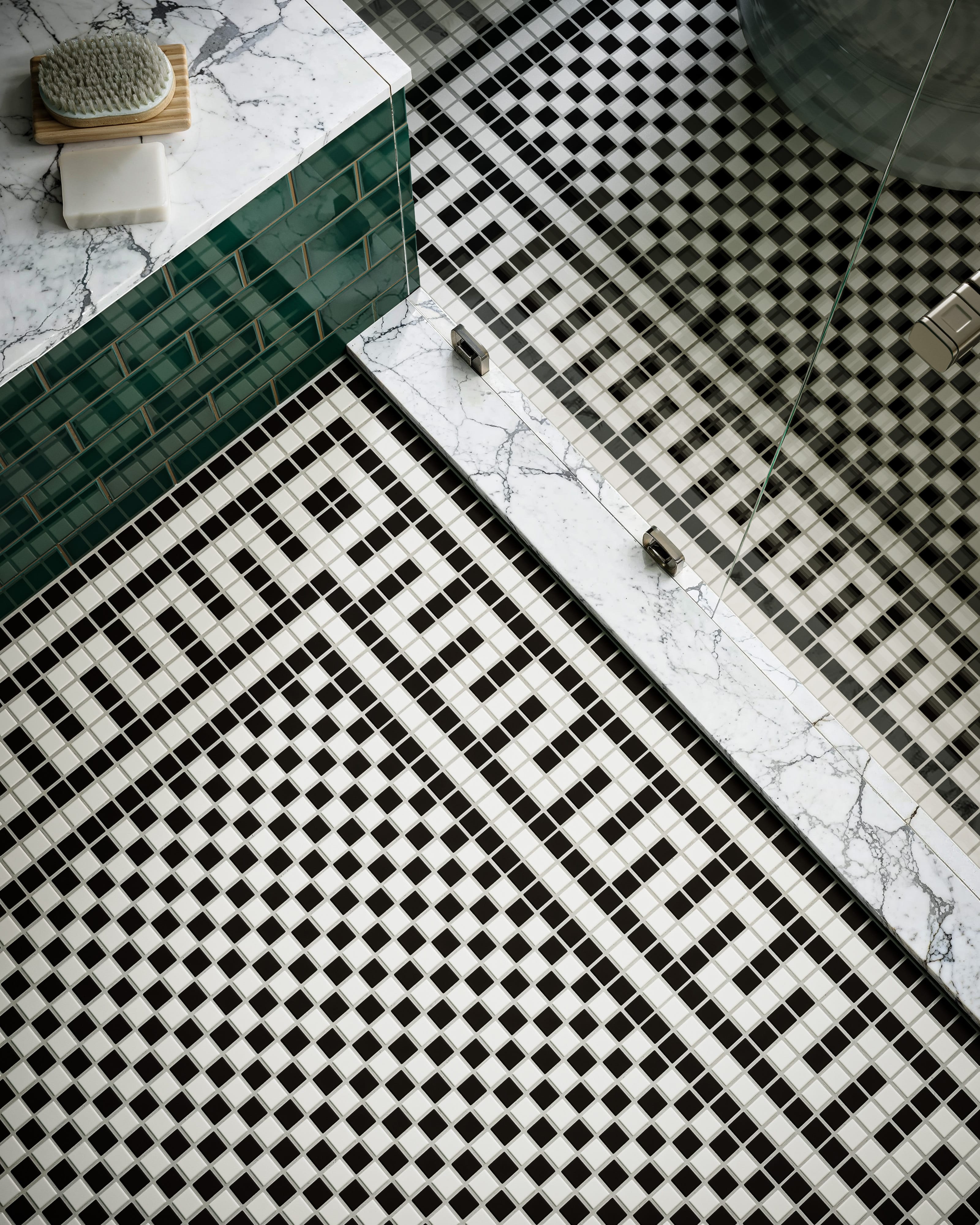 2x2 Checkerboard Sheeted Original Ceramic Tile in Calcite Matte & Raven Matte