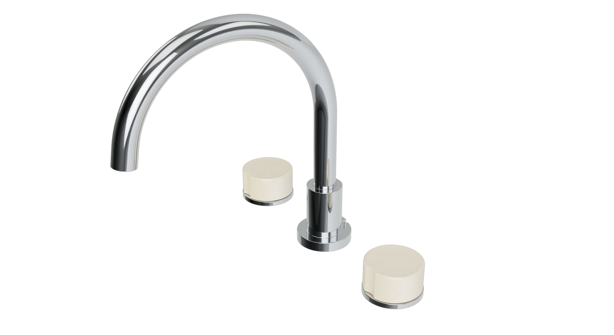 Foundry Two Handle Deck Mount Gooseneck Bath Trim with Groove Ceramic Knob Handles in Polished Chrome