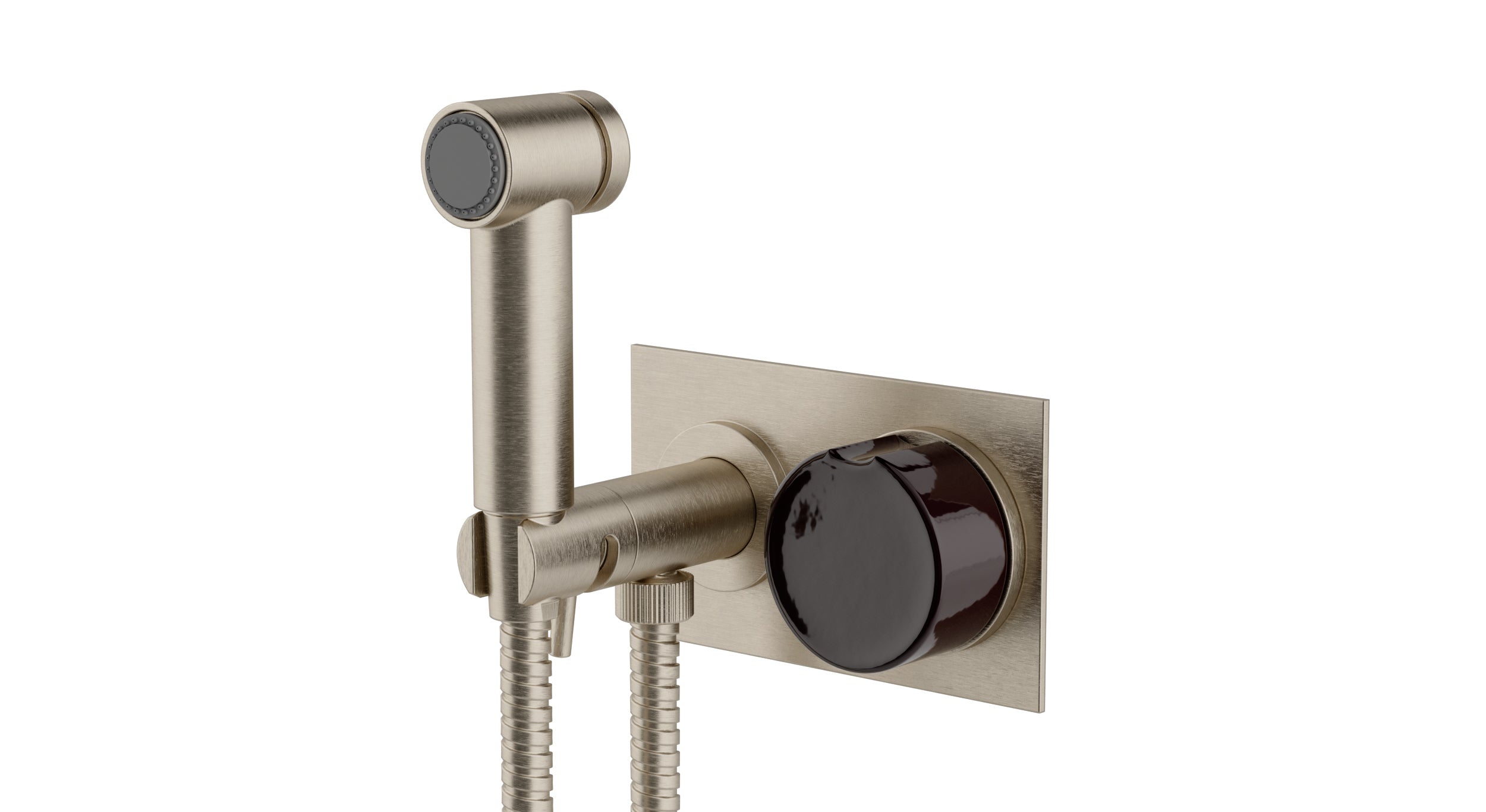 Foundry One Handle Wall Mount Bidet Trim with Groove Ceramic Knob Handle in Satin Nickel