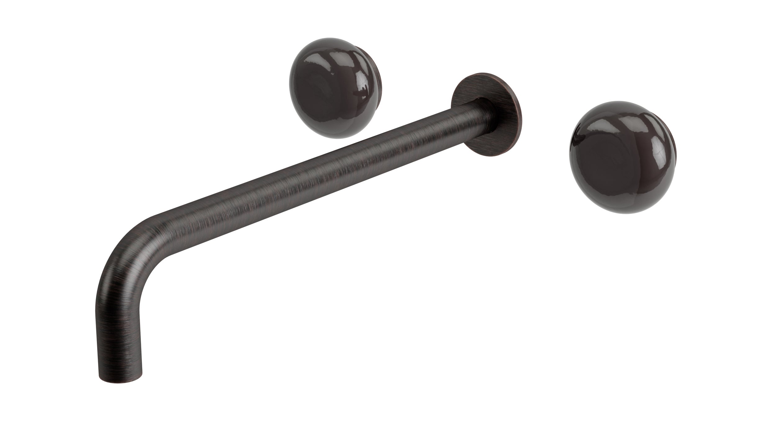 Foundry Two Handle Wall Mount 12" Lavatory Faucet with Pebble Ceramic Knob Handles in Antique Bronze