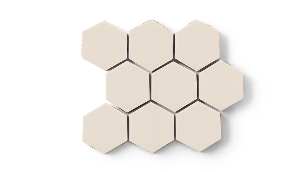 3" Hexagon Sheeted Original Ceramic Mosaic Tile in Ivory Matte