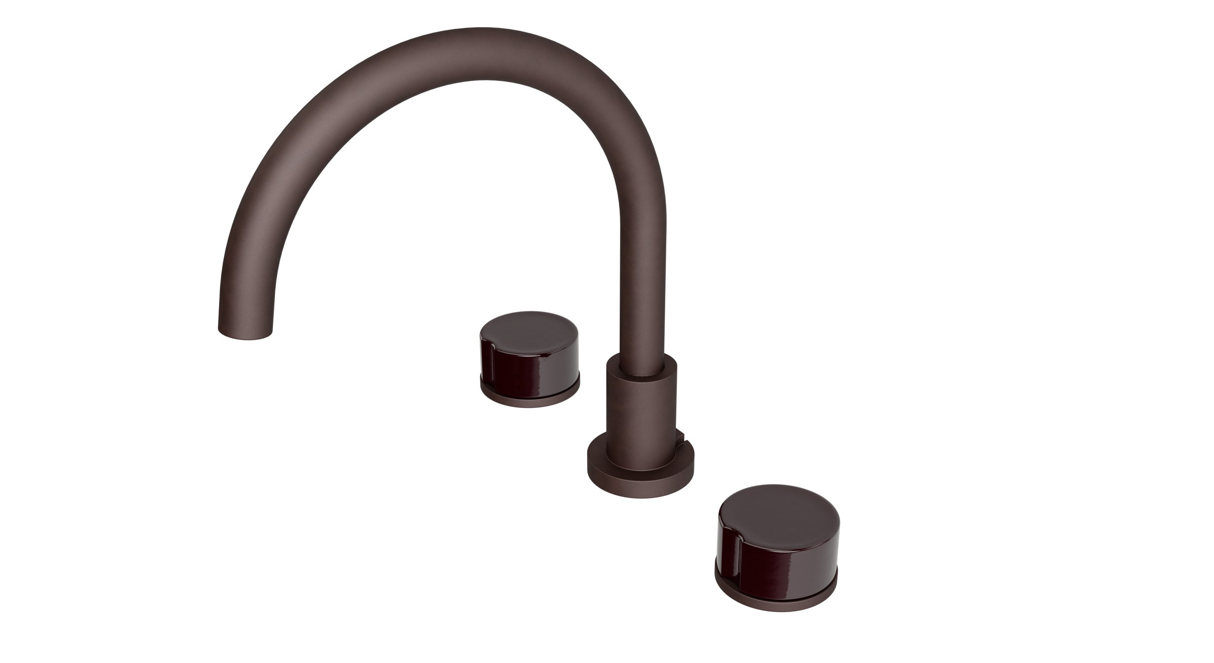 Foundry Two Handle Deck Mount Gooseneck Bath Trim with Groove Ceramic Knob Handles in Architectural Copper