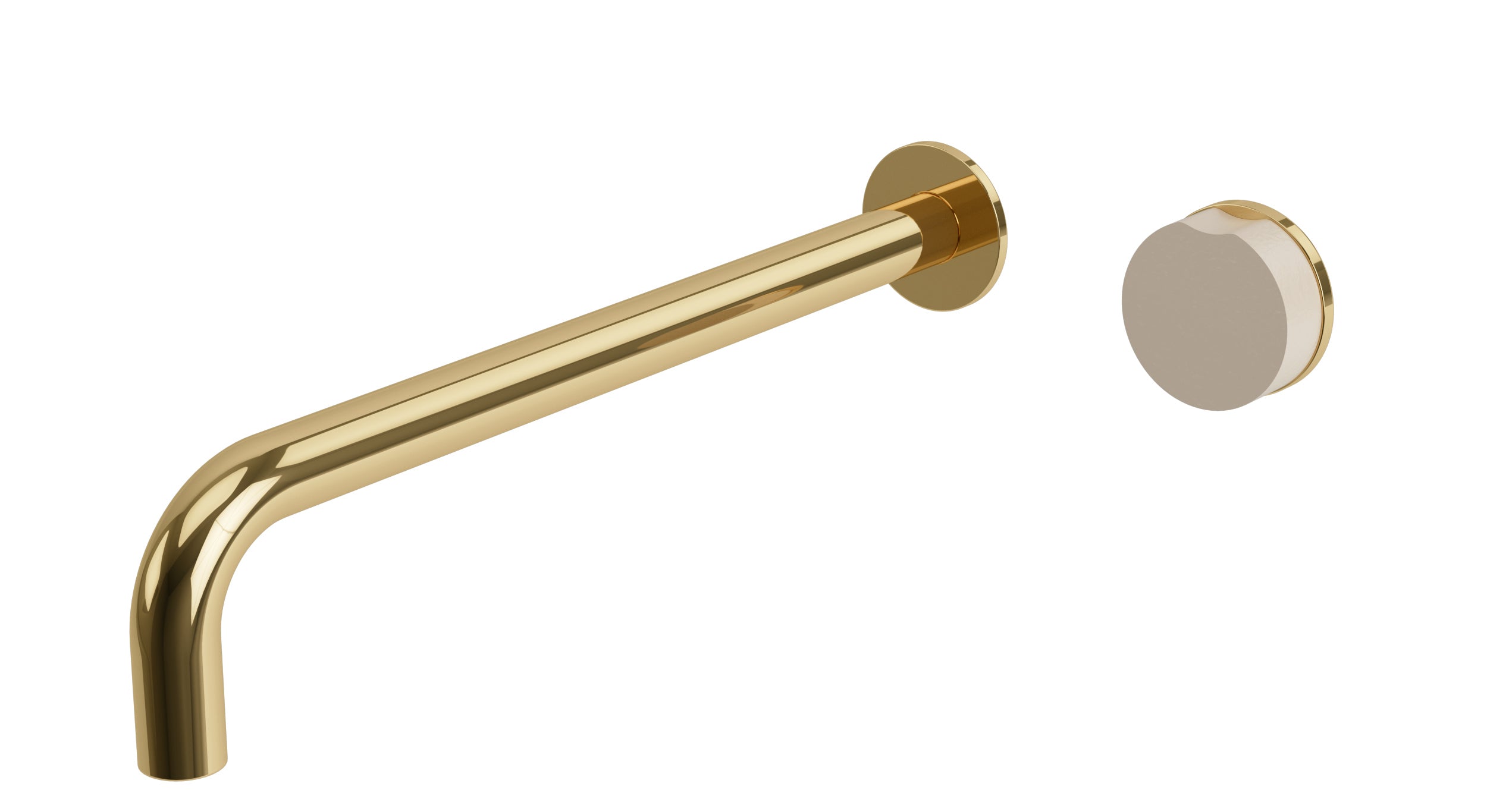 Foundry One Handle Wall Mount 12" Lavatory Faucet with Groove Ceramic Knob Handle in Polished Brass