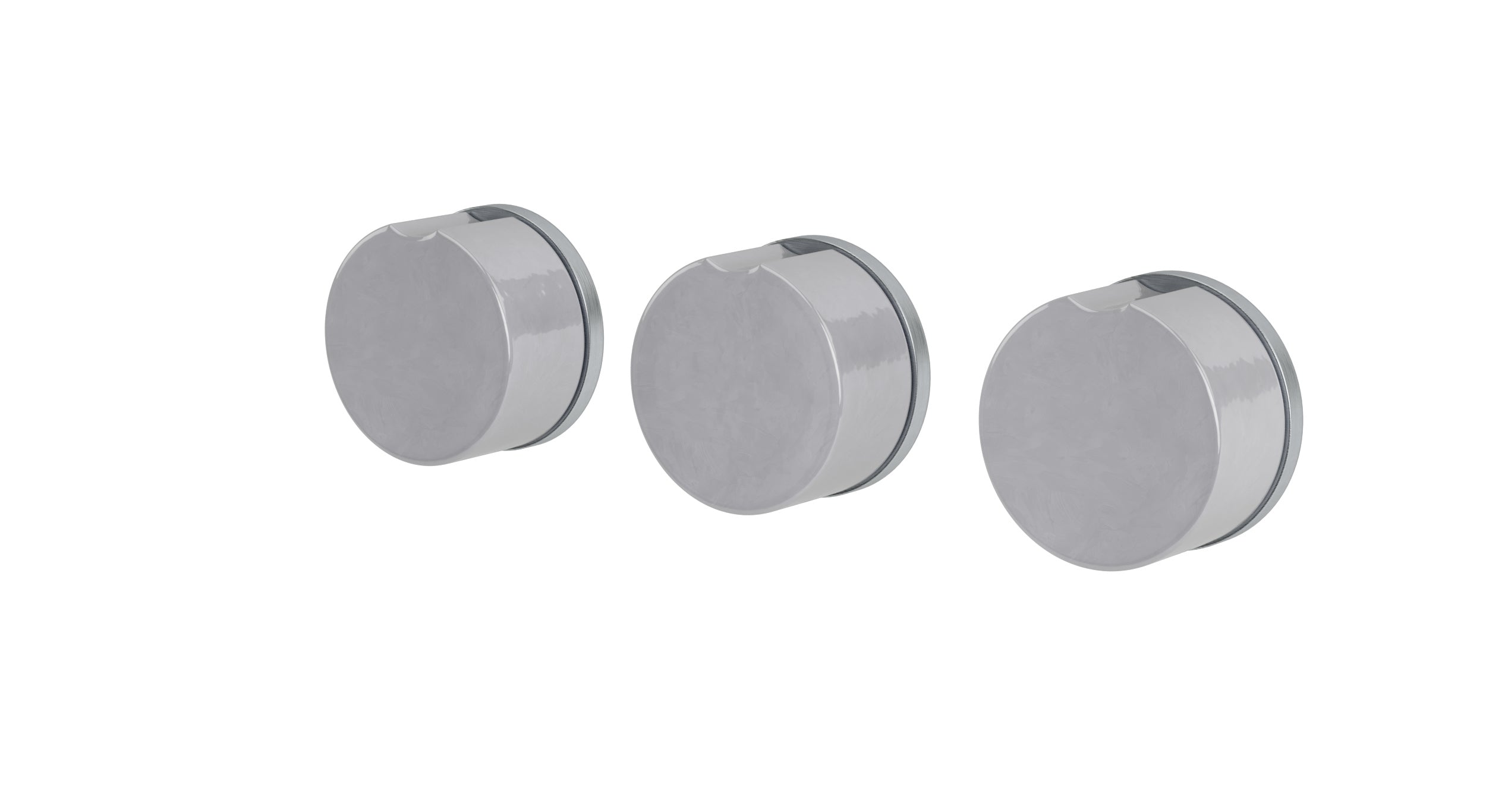 Foundry Three Handle Wall Mount Bath Trim with Diverter/Volume Control and Groove Ceramic Knob Handles in Satin Chrome