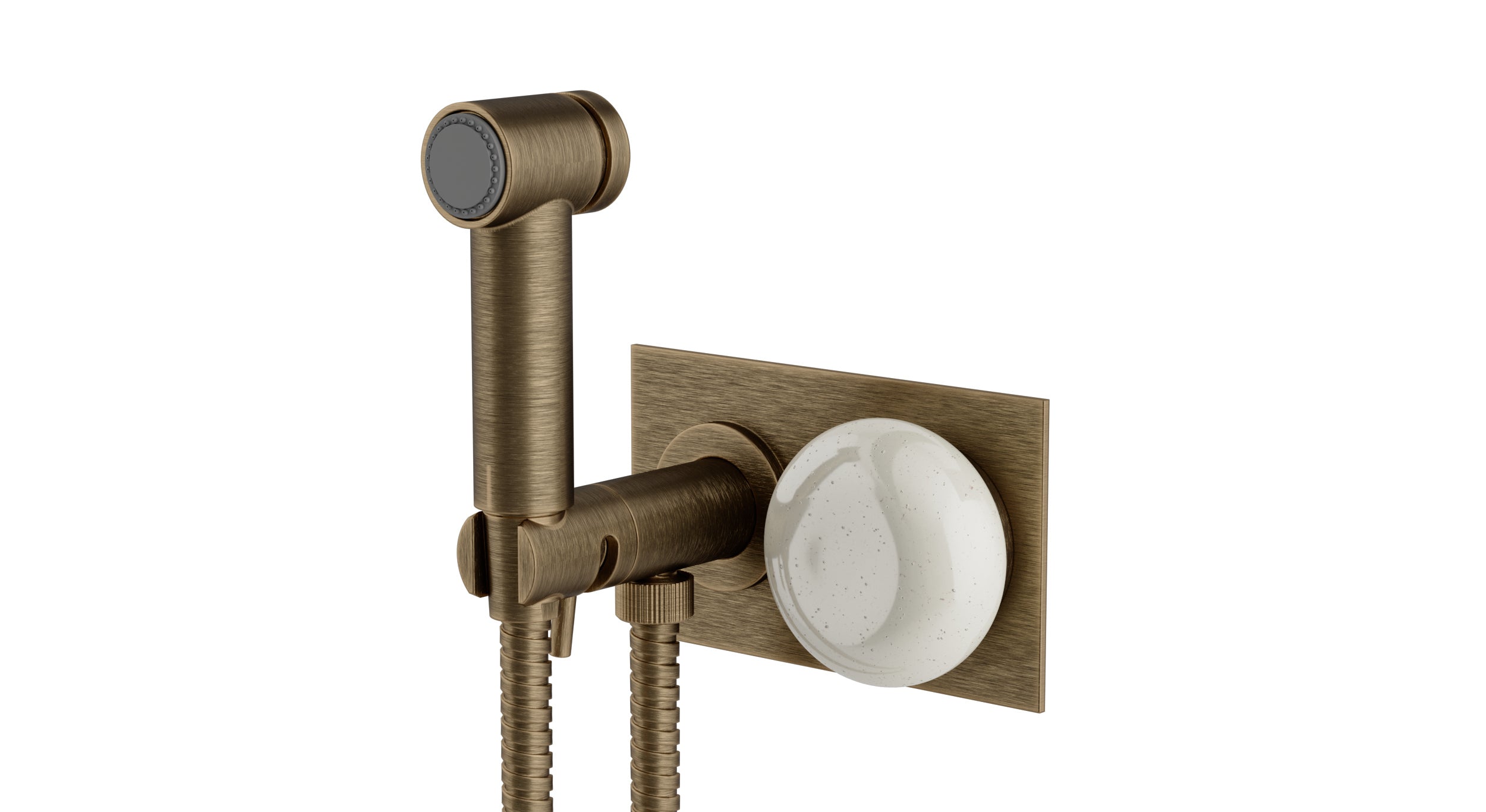 Foundry One Handle Wall Mount Bidet Trim with Pebble Ceramic Knob Handle in Antique Brass