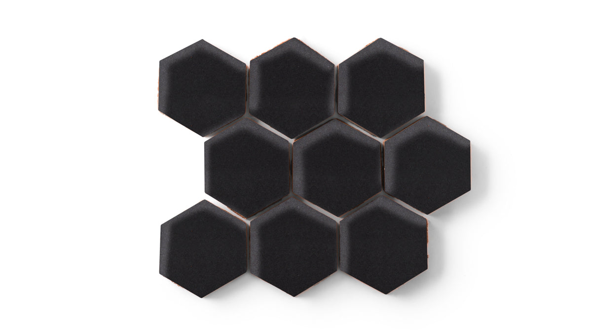 3" Hexagon Sheeted Original Ceramic Mosaic Tile in Raven Matte