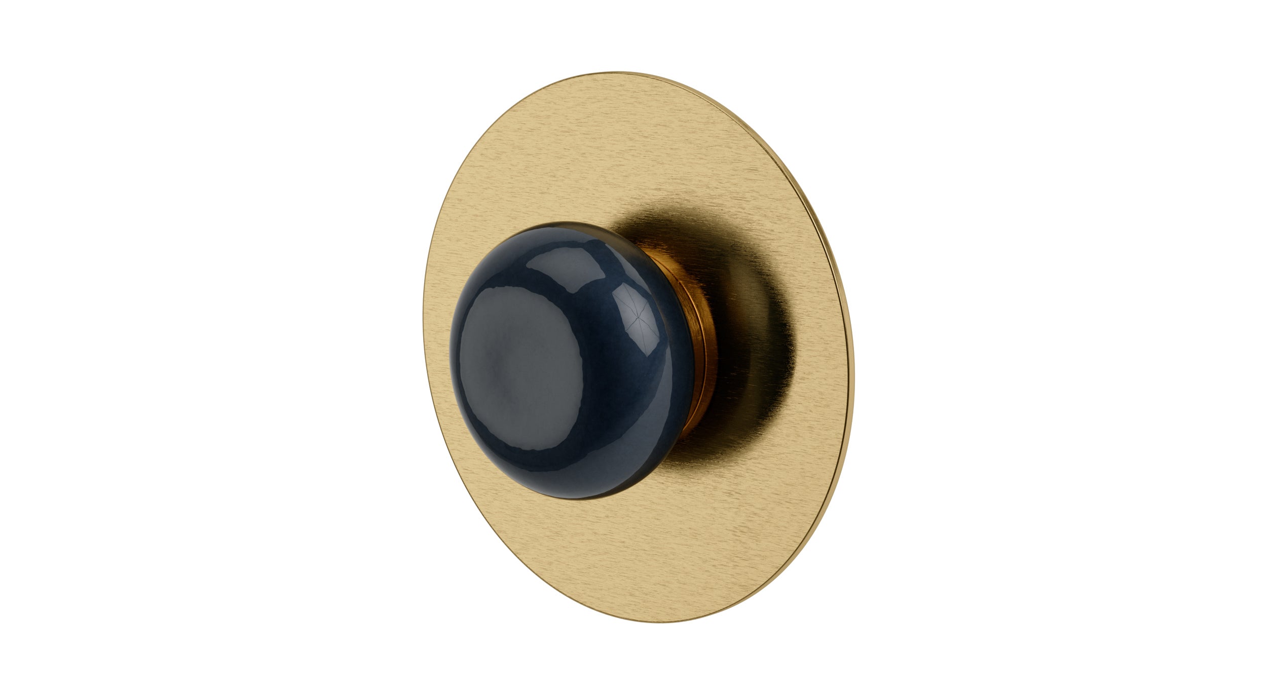 Foundry One Handle Wall Mount Shower Trim with Pebble Ceramic Knob Handle in Satin Brass