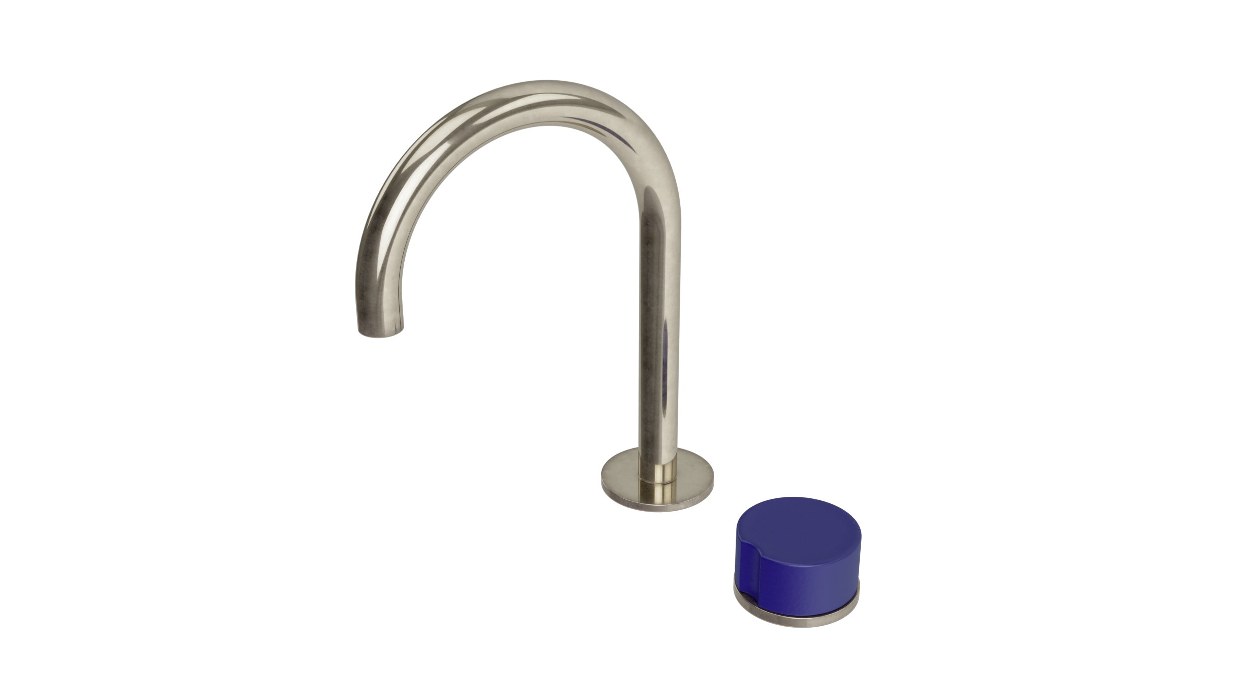 Foundry One Handle Deck Mount Gooseneck Lavatory Faucet with Groove Ceramic Knob Handle in French Nickel