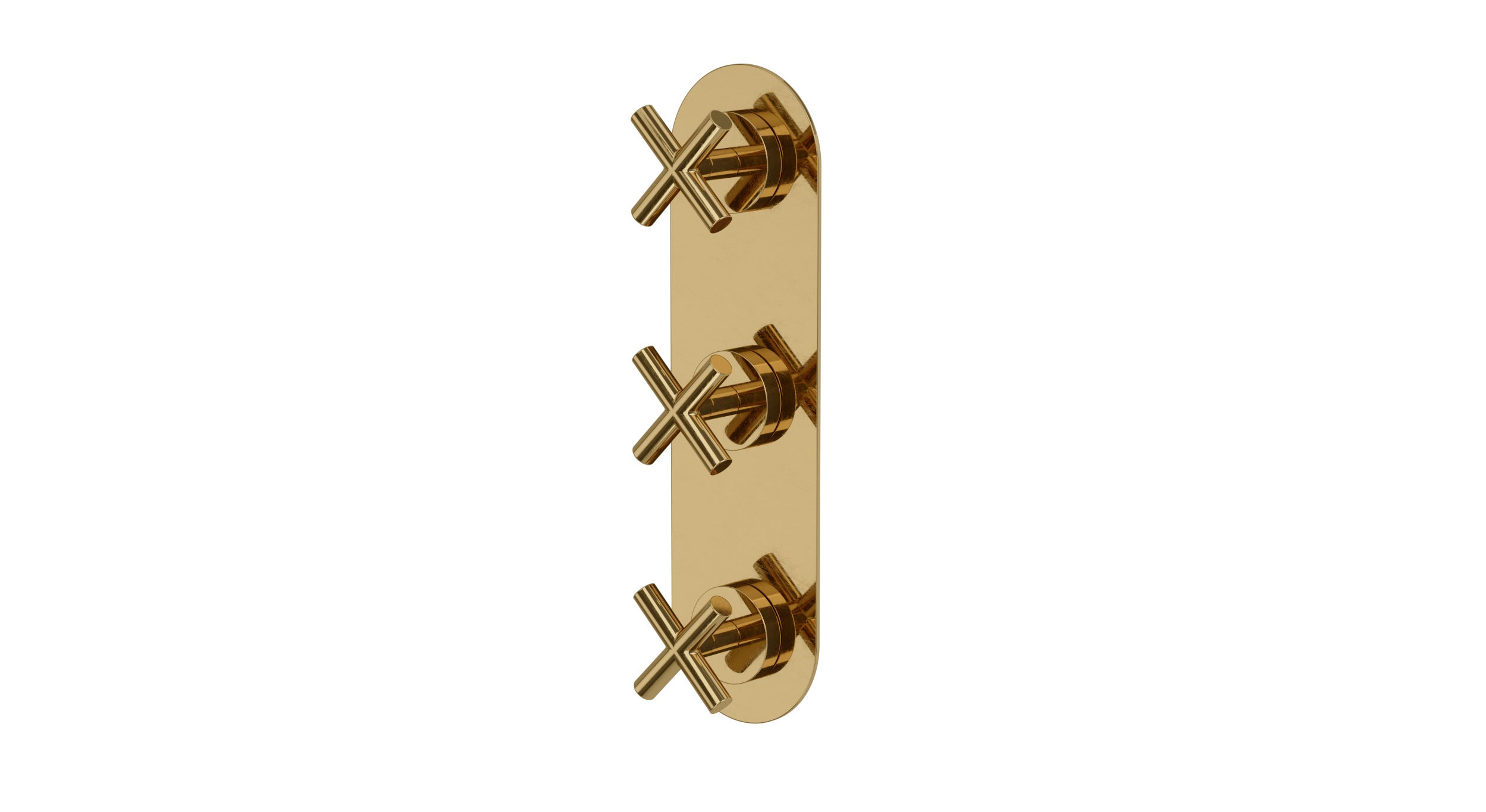 Contour Three Handle Wall Mount Shower Trim with Soft Cross Handles in Uncoated Polished Brass