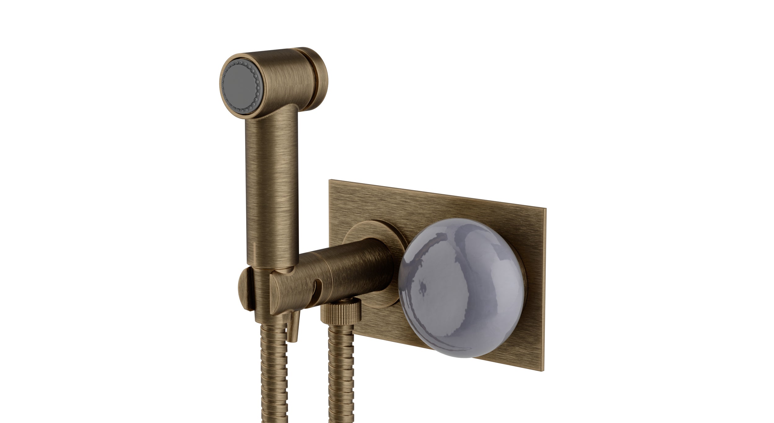Foundry One Handle Wall Mount Bidet Trim with Pebble Ceramic Knob Handle in Antique Brass