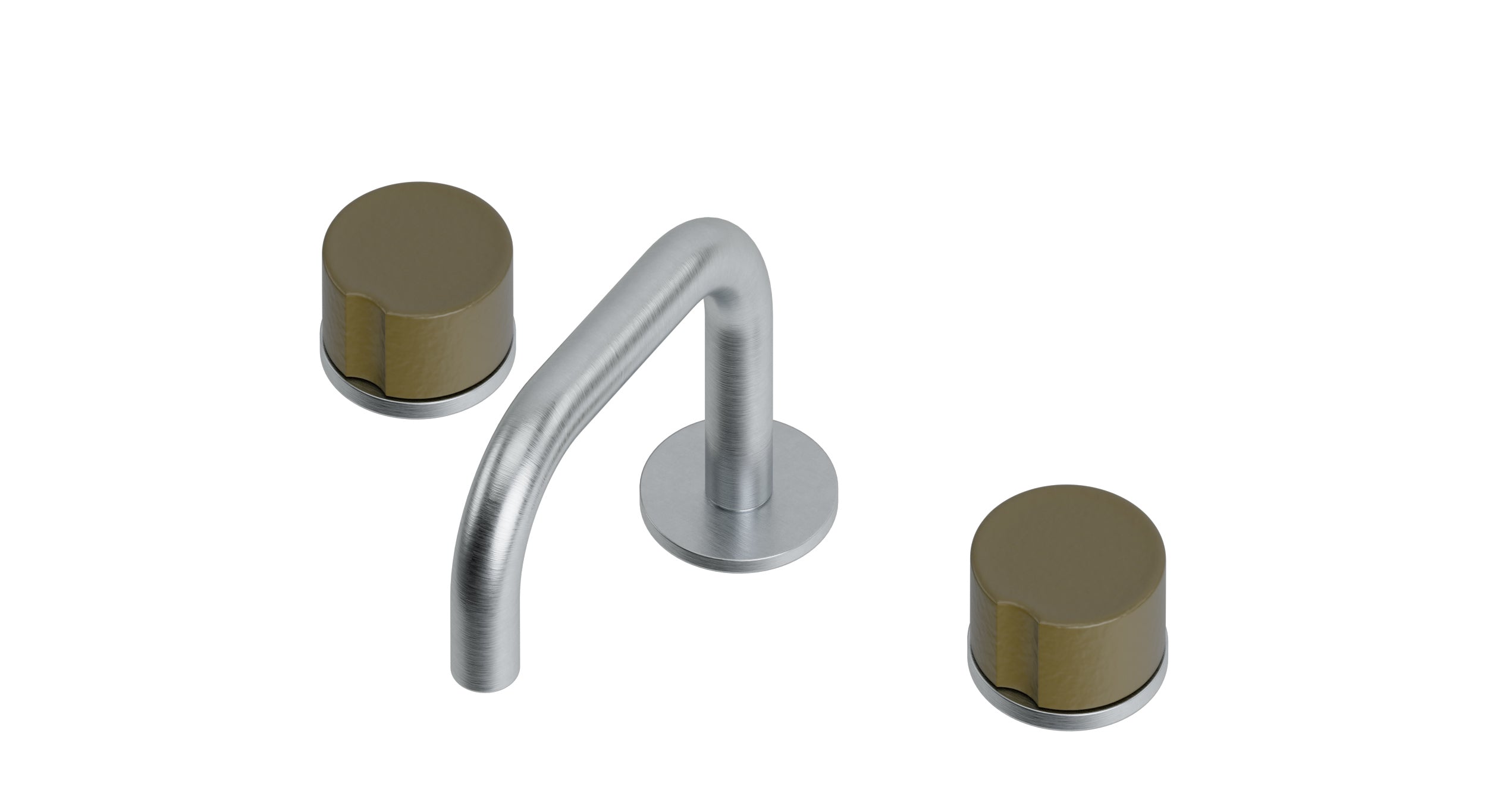 Foundry Two Handle Deck Mount Squaretop Lavatory Faucet with Groove Ceramic Knob Handles in Satin Chrome