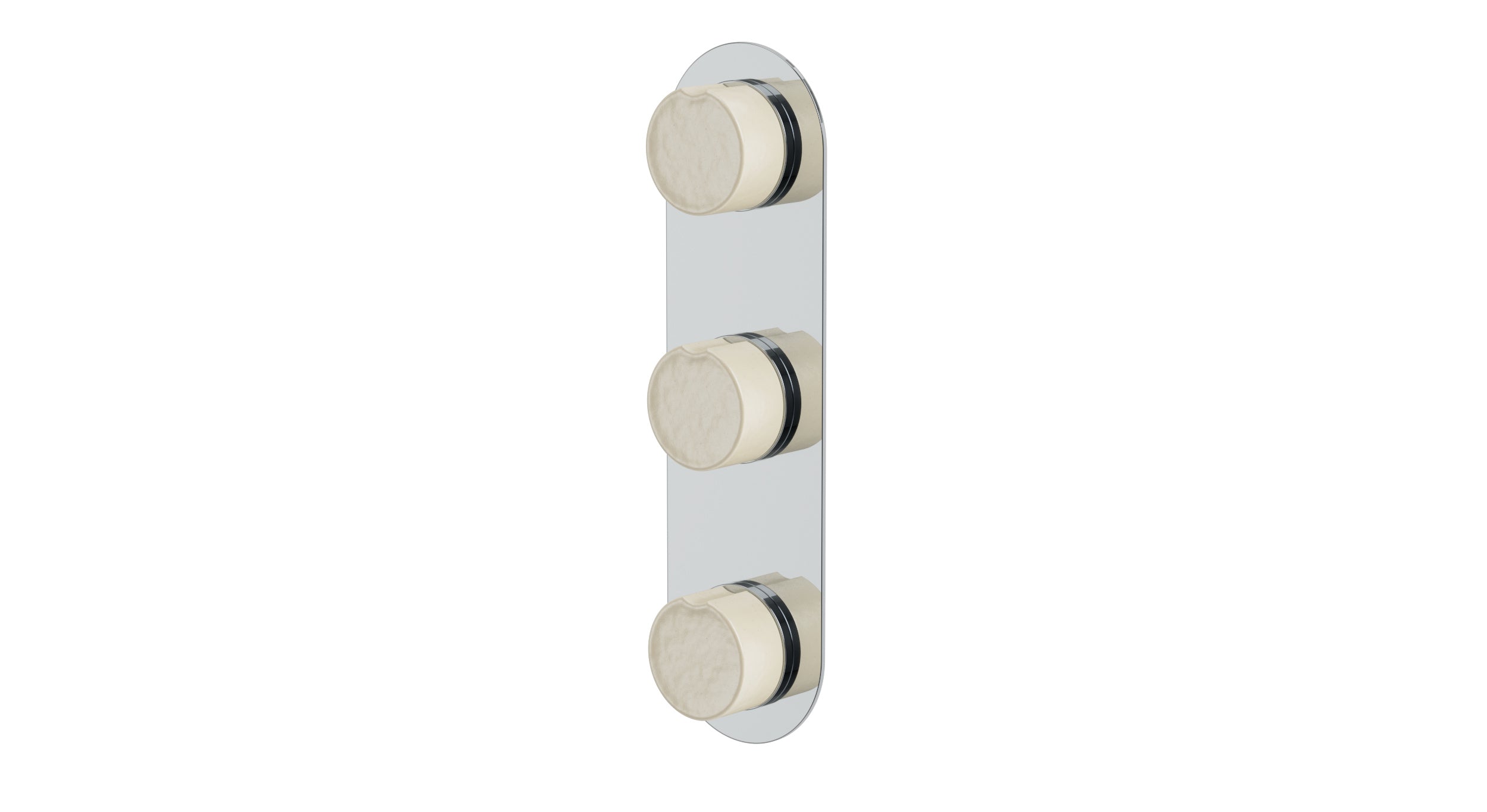 Foundry Three Handle Wall Mount Shower Trim with Groove Ceramic Knob Handles in Polished Chrome