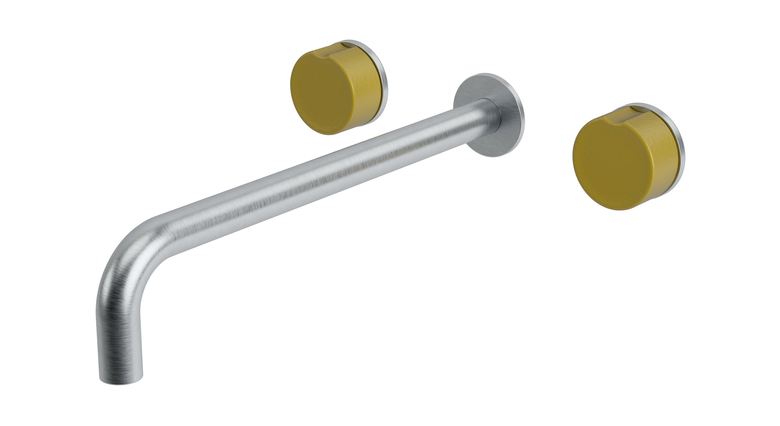 Foundry Two Handle Wall Mount 12" Lavatory Faucet with Groove Ceramic Knob Handles in Satin Chrome