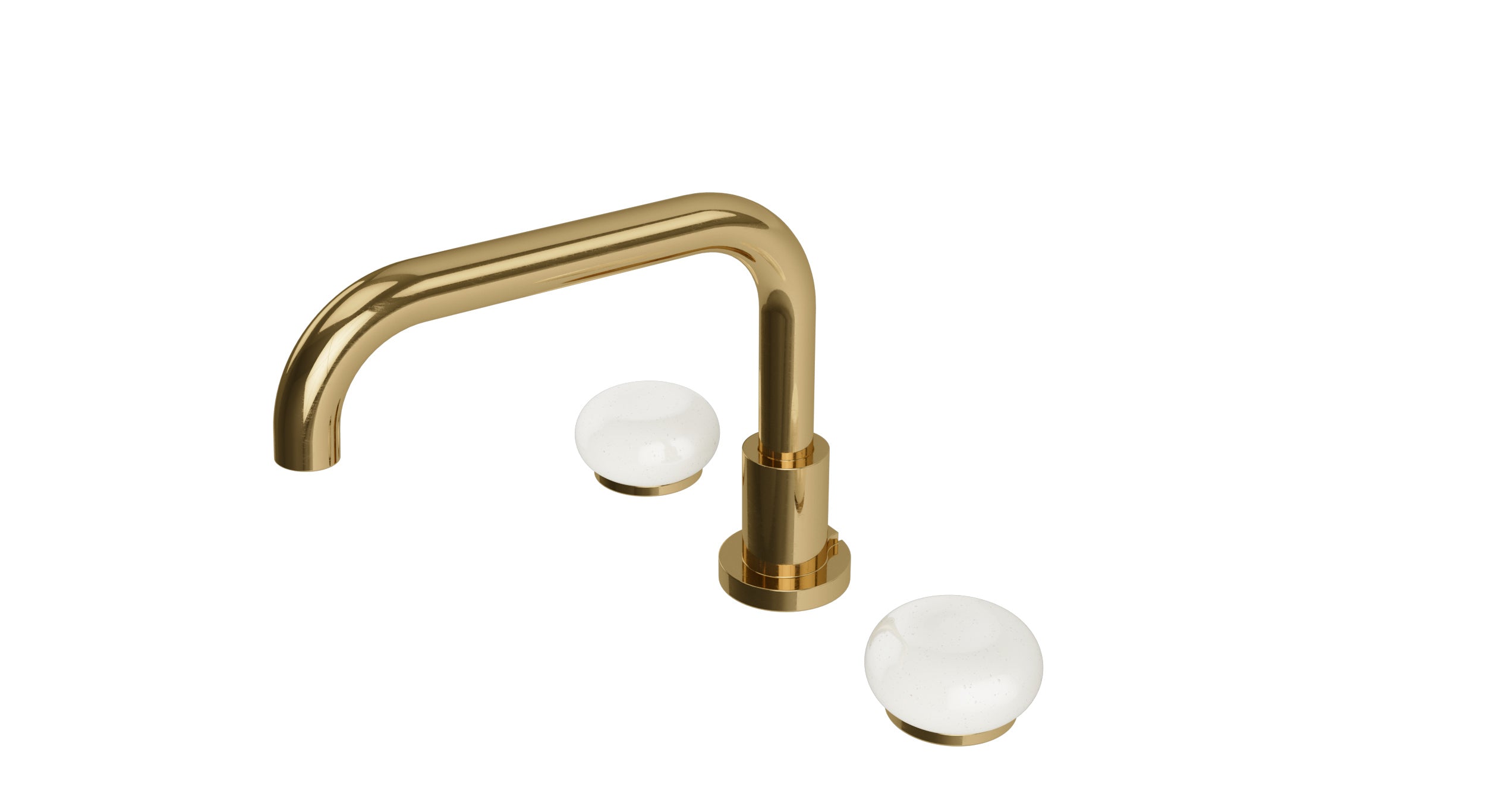 Foundry Two Handle Deck Mount Squaretop Bath Trim with Pebble Ceramic Knob Handles in Uncoated Polished Brass