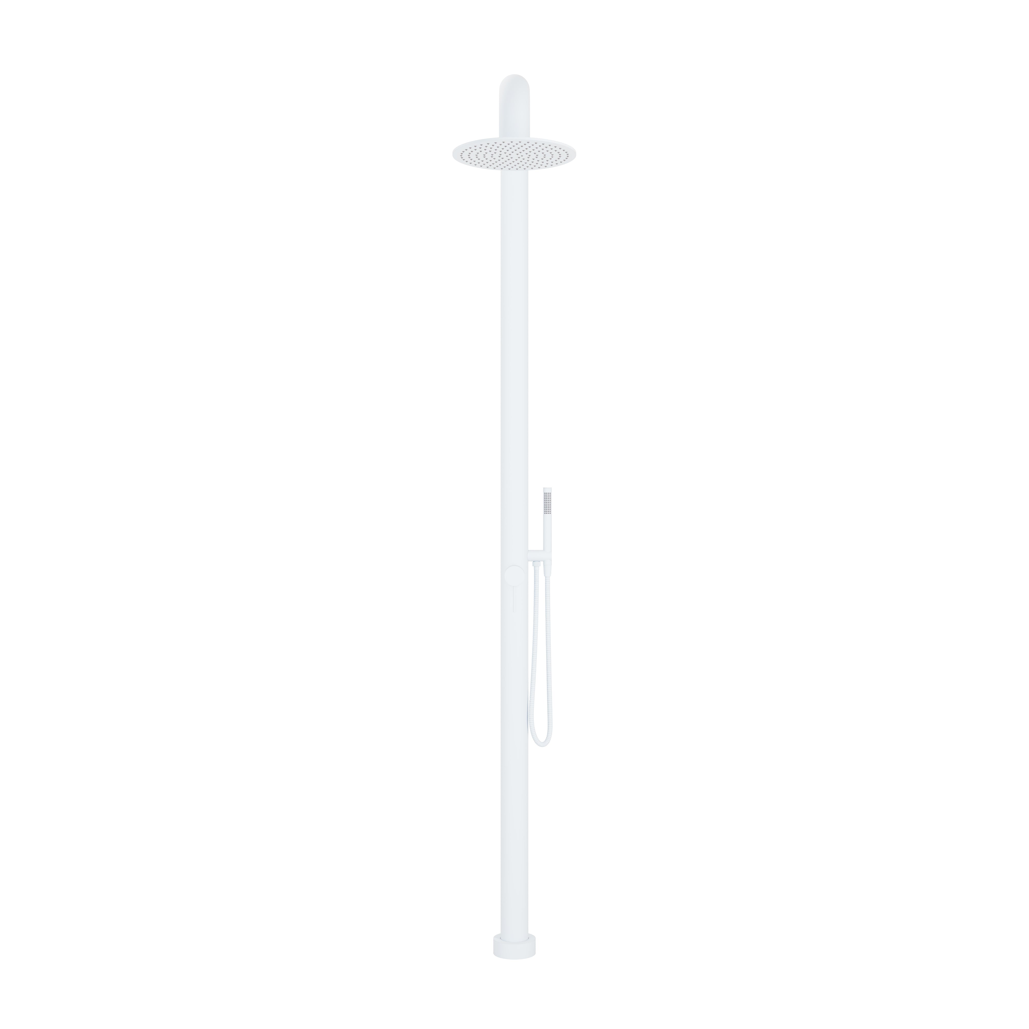 Contour Outdoor Shower Pressure Balance with 12" Rain Head and Hand Shower in Matte White