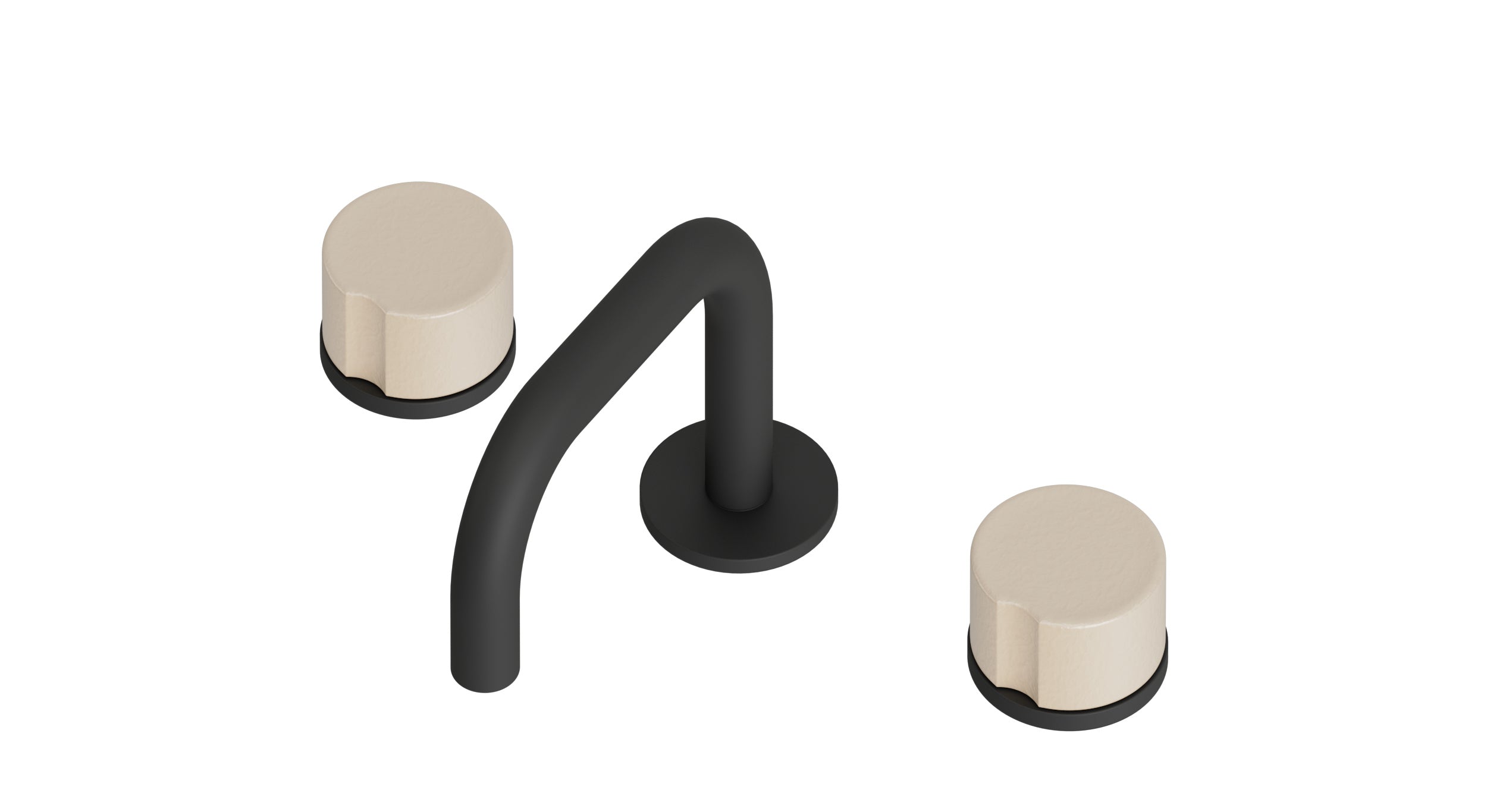 Foundry Two Handle Deck Mount Squaretop Lavatory Faucet with Groove Ceramic Knob Handles in Matte Black