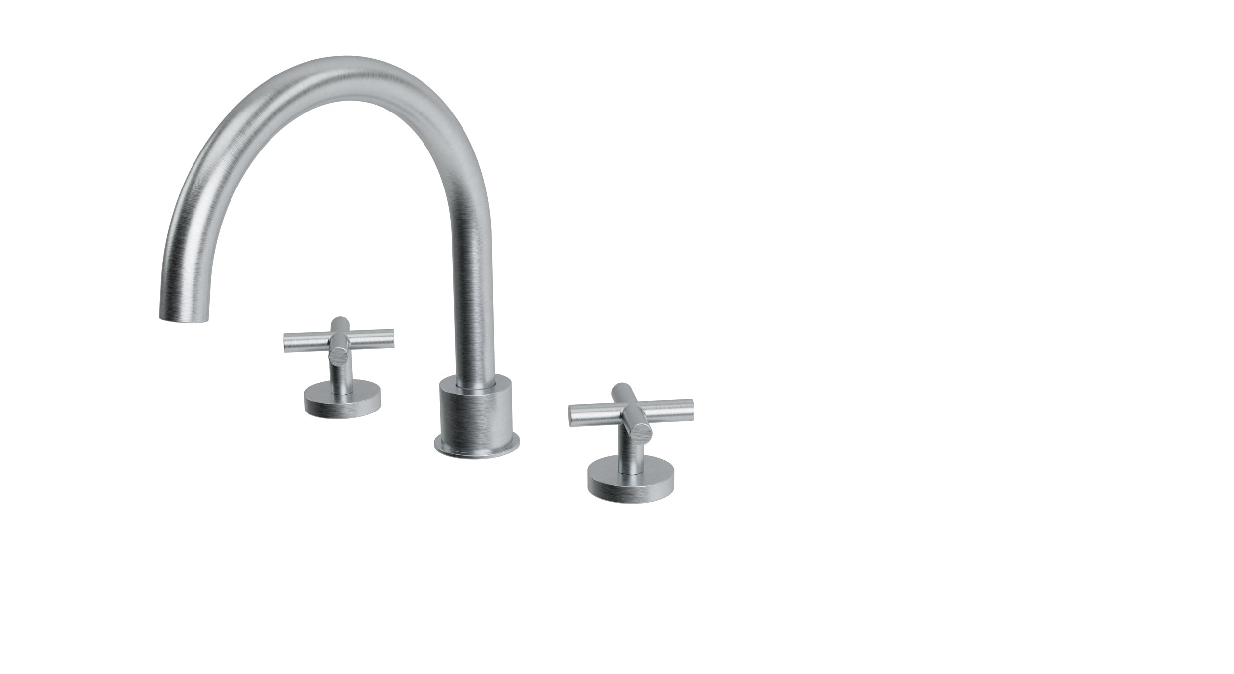 Contour Two Handle Deck Mount Gooseneck Bath Trim with Soft Cross Handles in Satin Chrome
