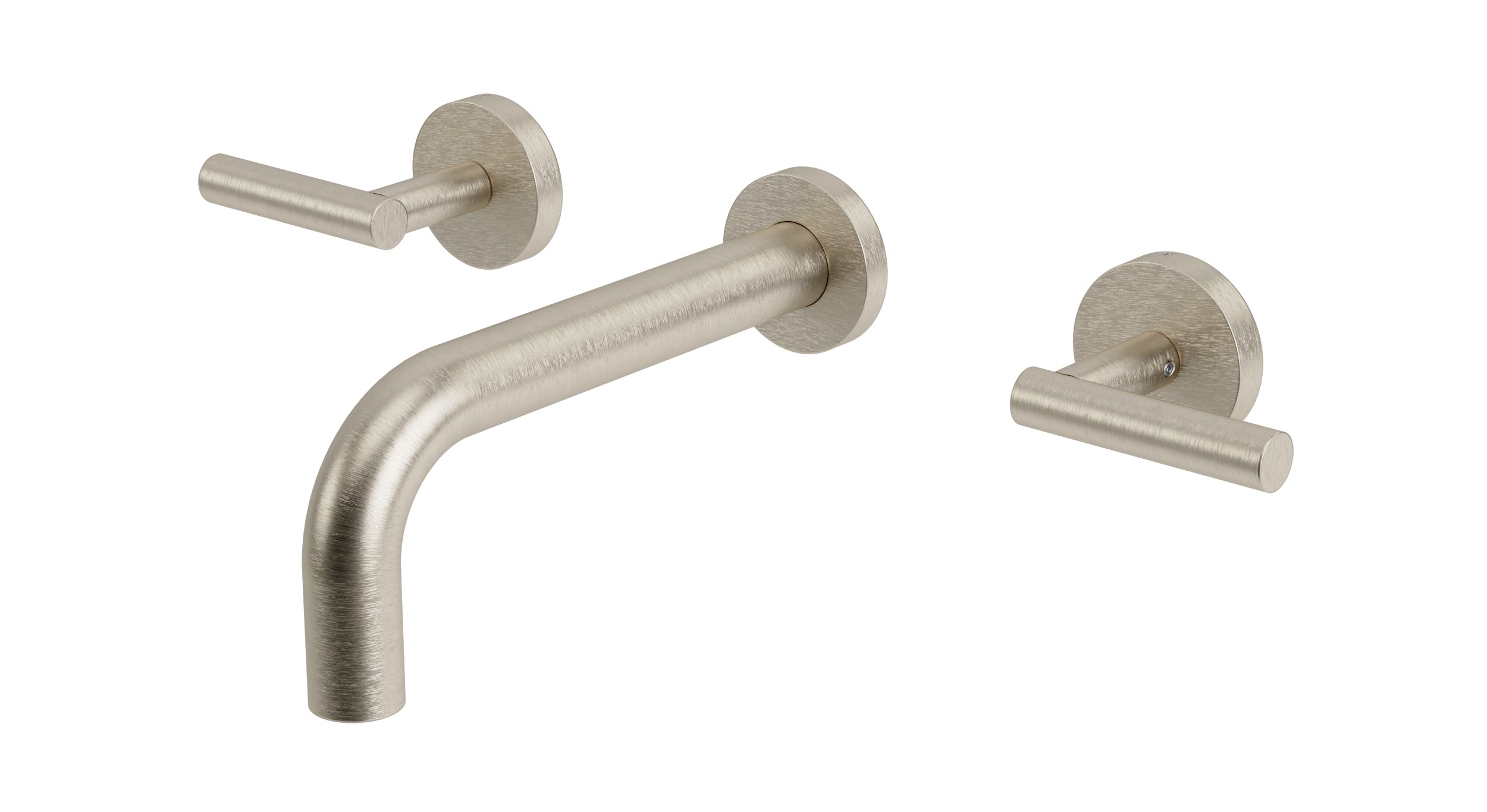 Contour Two Handle Wall Mount 7.5" Lavatory Faucet with Soft Lever Handles in Satin Nickel