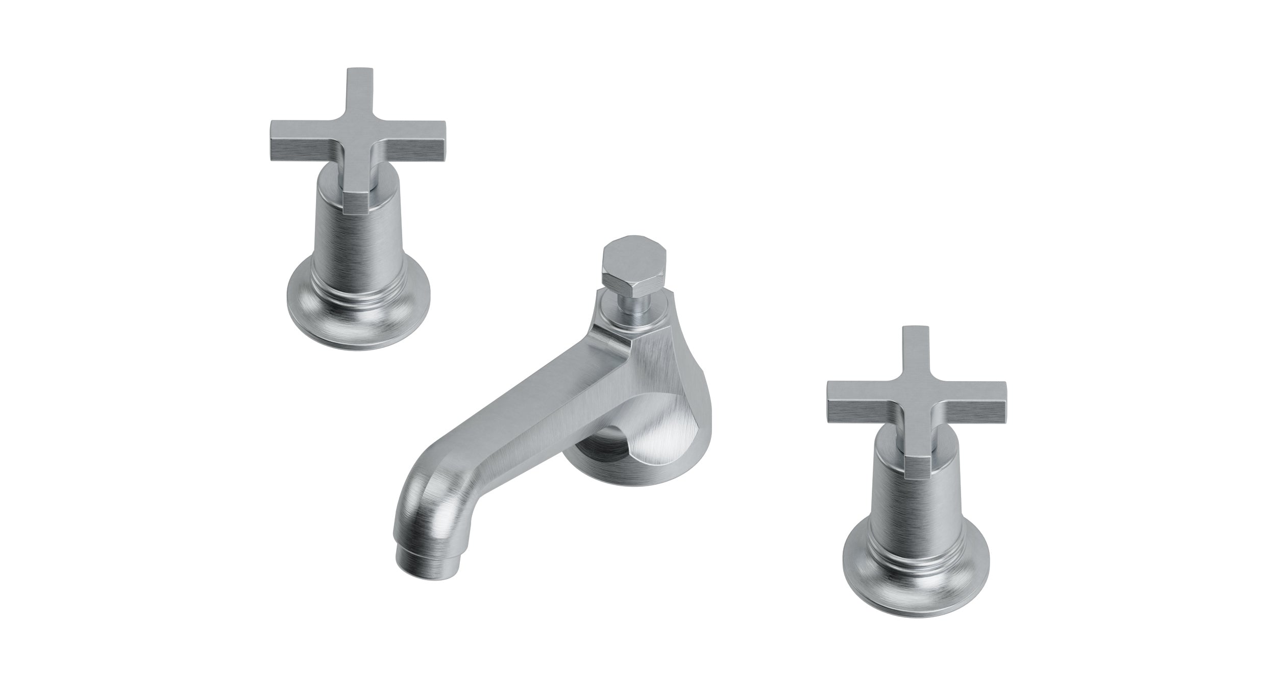 Emerson Two Handle Deck Mount Low Hexagon Lavatory Faucet with Classic Cross Handles in Satin Chrome