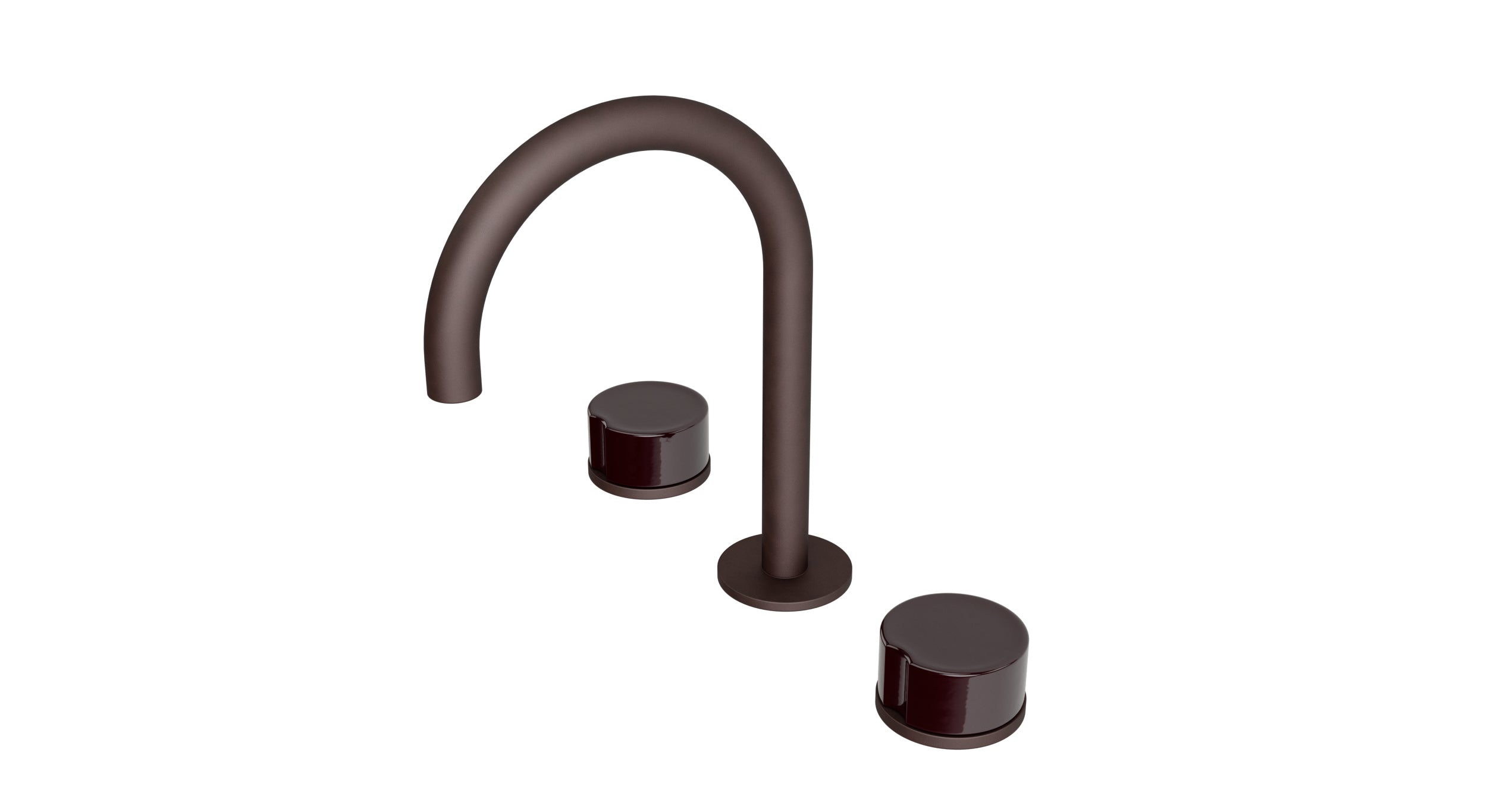 Foundry Two Handle Deck Mount Gooseneck Lavatory Faucet with Groove Ceramic Knob Handles in Architectural Copper