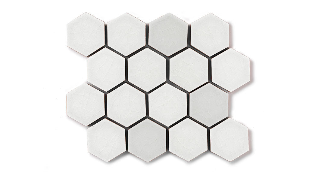 2" Hexagon Sheeted Original Ceramic Mosaic Tile in Frost Gloss