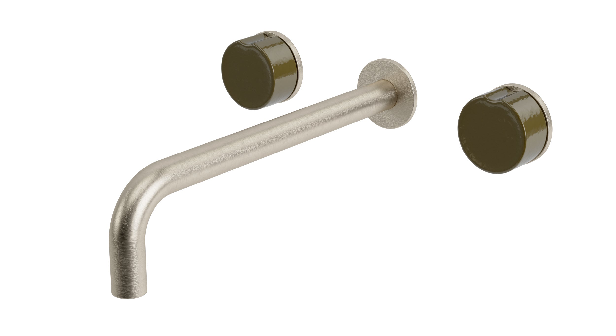 Foundry Two Handle Wall Mount 10" Lavatory Faucet with Groove Ceramic Knob Handles in Satin Nickel