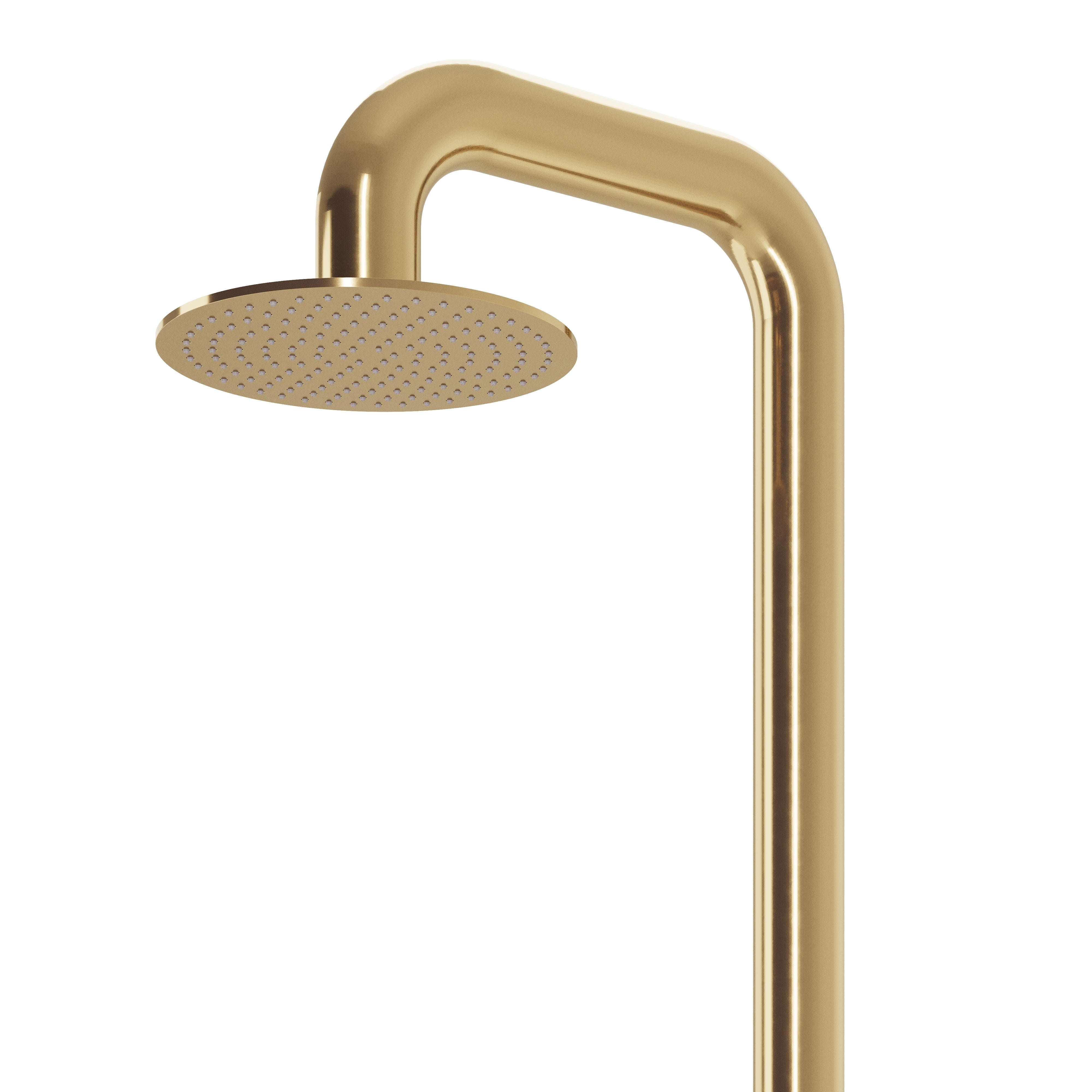 Contour Outdoor Shower Pressure Balance with 12" Rain Head, Hand Shower, and Foot Wash in Uncoated Polished Brass